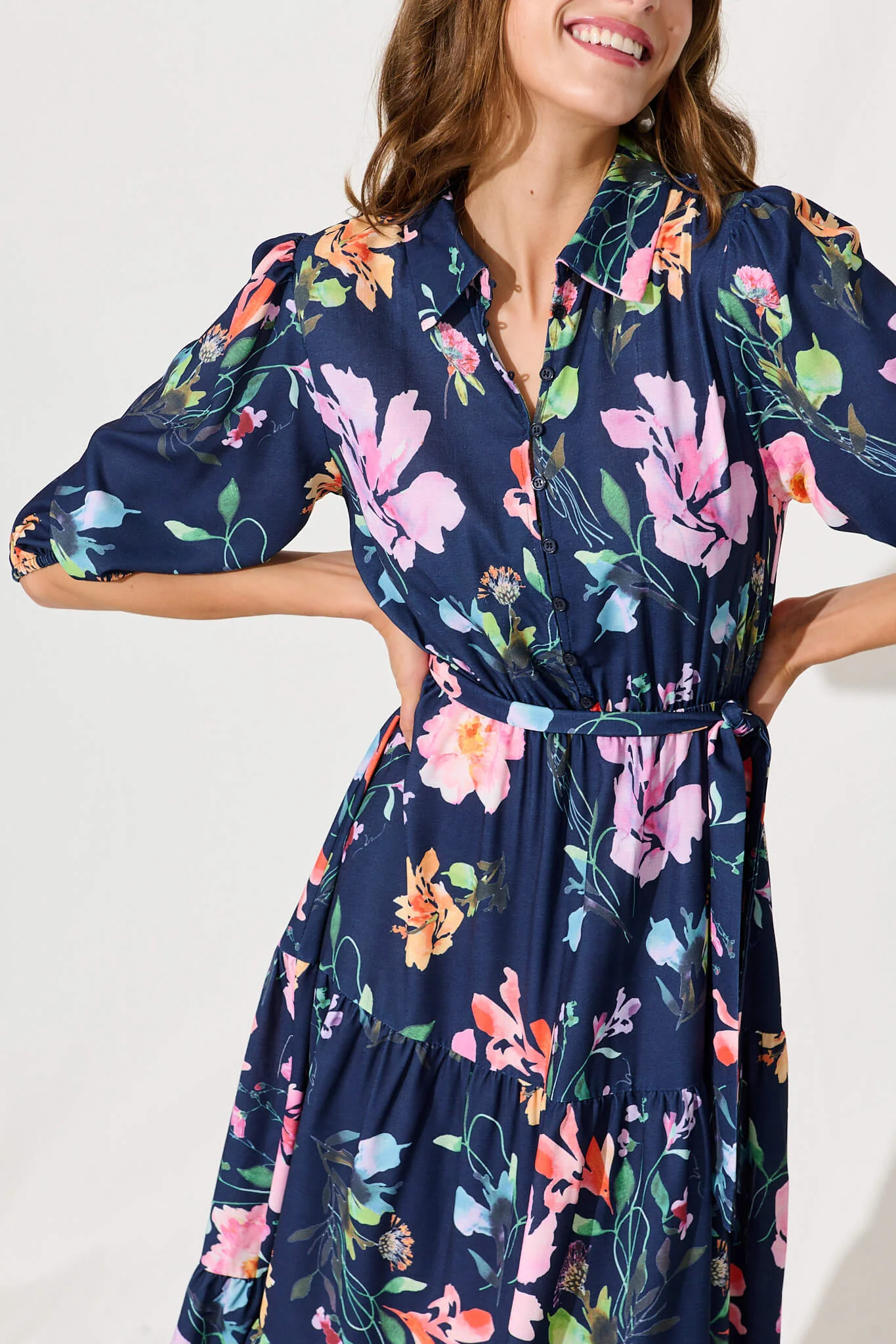 Love Song Maxi Dress In Navy With Multi Floral Print - Image 6