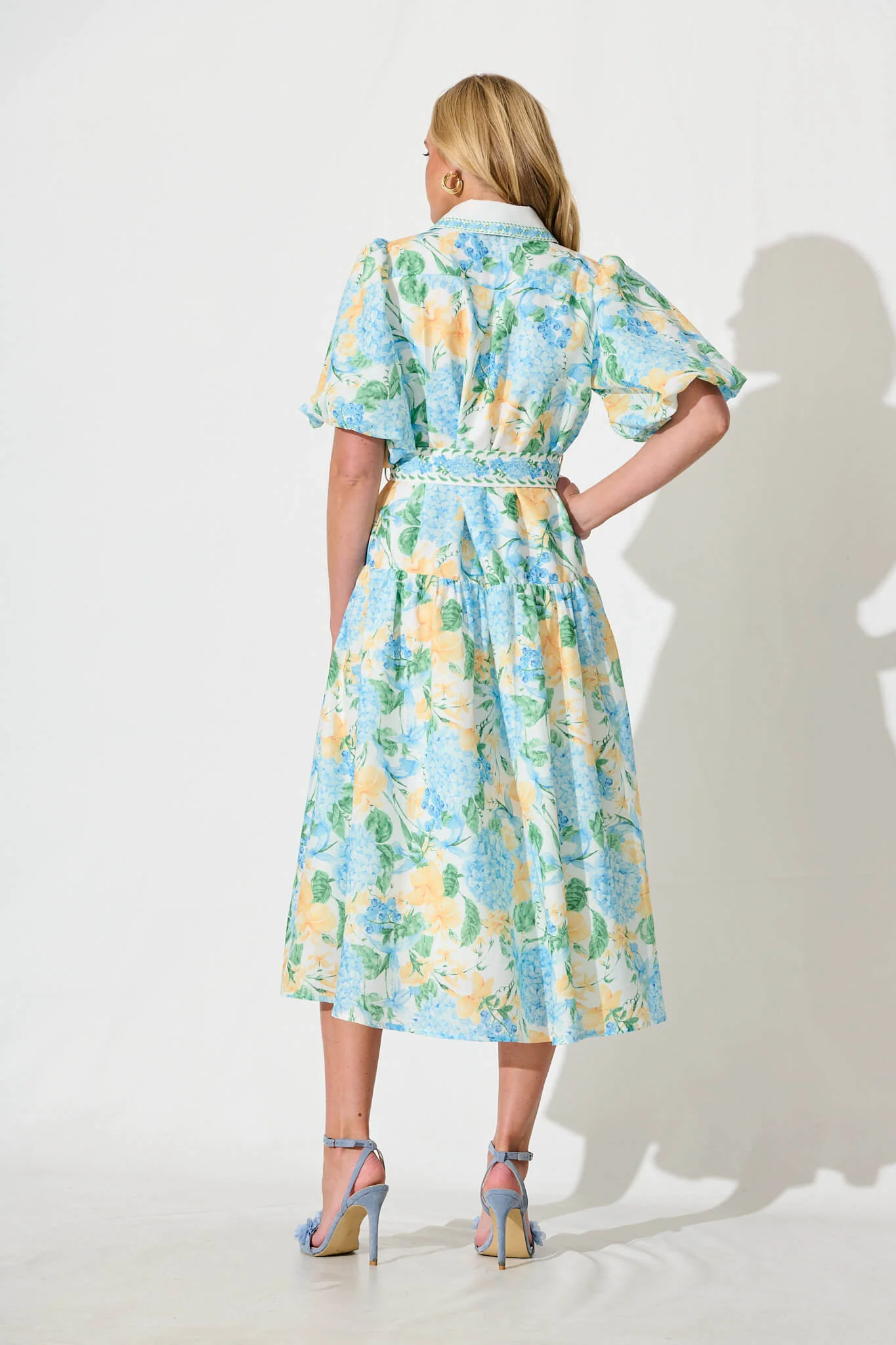 Lovelife Maxi Shirt Dress In Blue Yellow Floral Linen Blend - Image 4