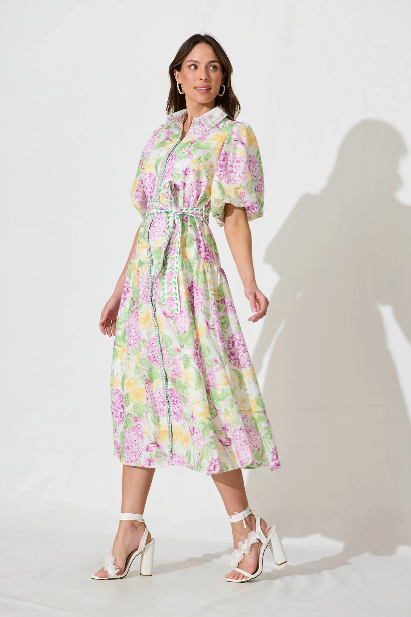 Lovelife Maxi Shirt Dress in Lilac Multi Floral Linen Blend - Image 3