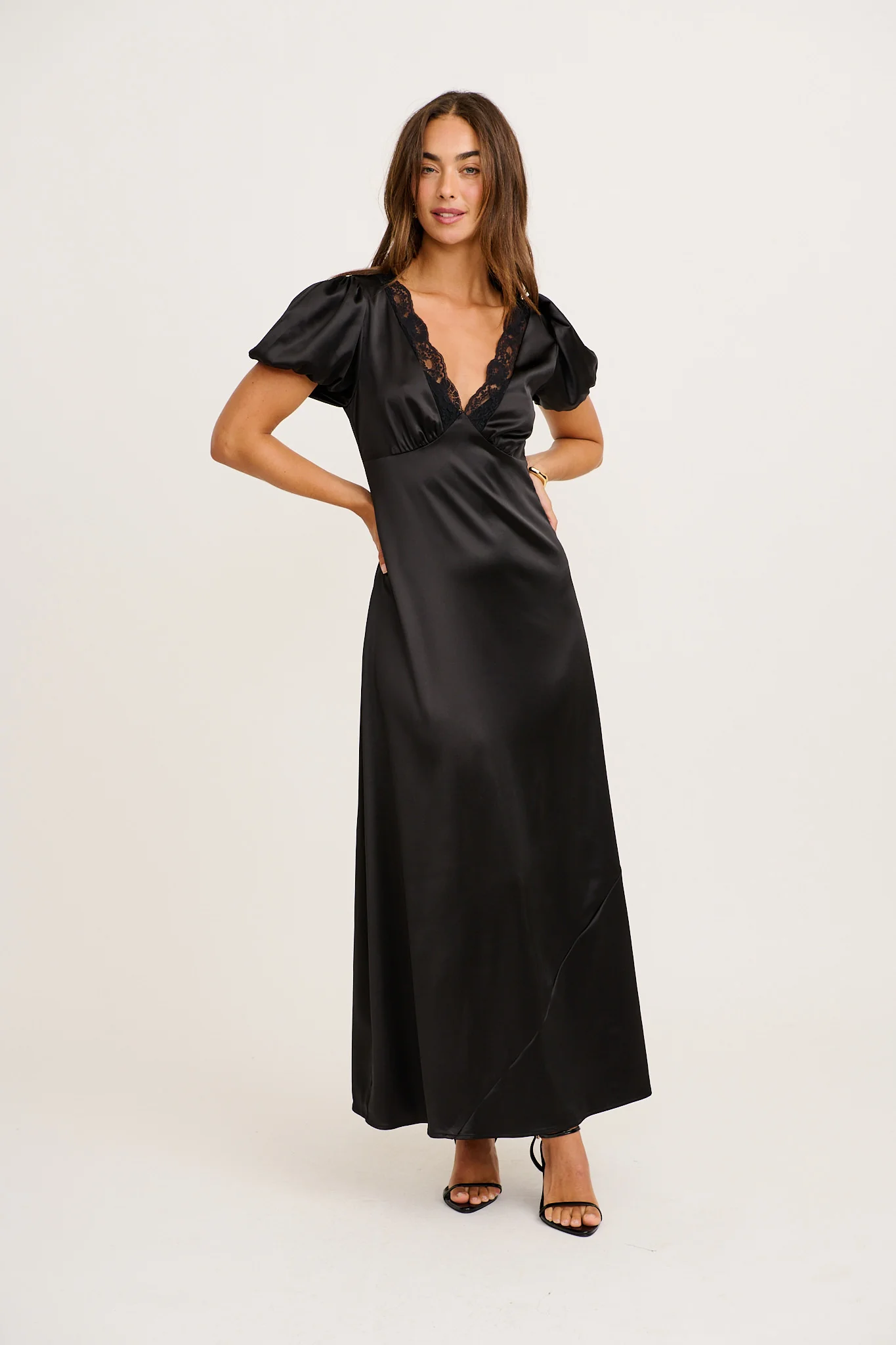 Lover Girl Maxi Dress in Black Satin - Image 3