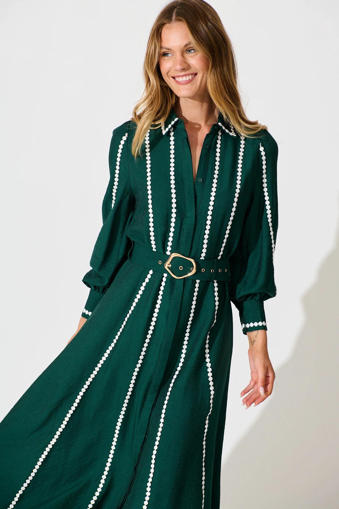 Lovingly Maxi Shirt Dress In Emerald Green - Image 2