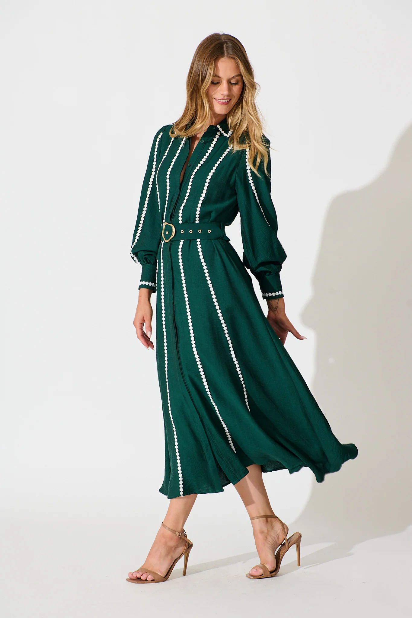 Lovingly Maxi Shirt Dress In Emerald Green - Image 3