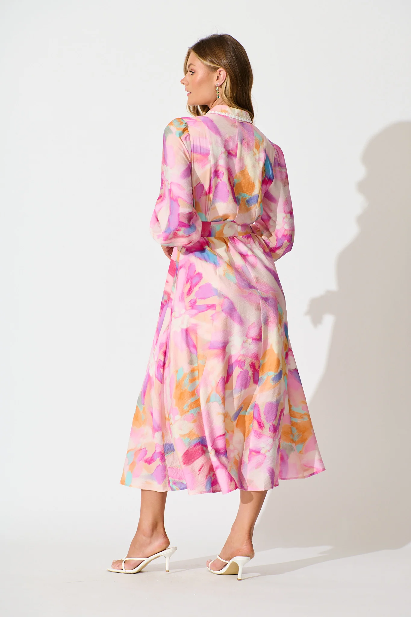 Lovingly Maxi Shirt Dress in Pink with Purple Watercolour - Image 4