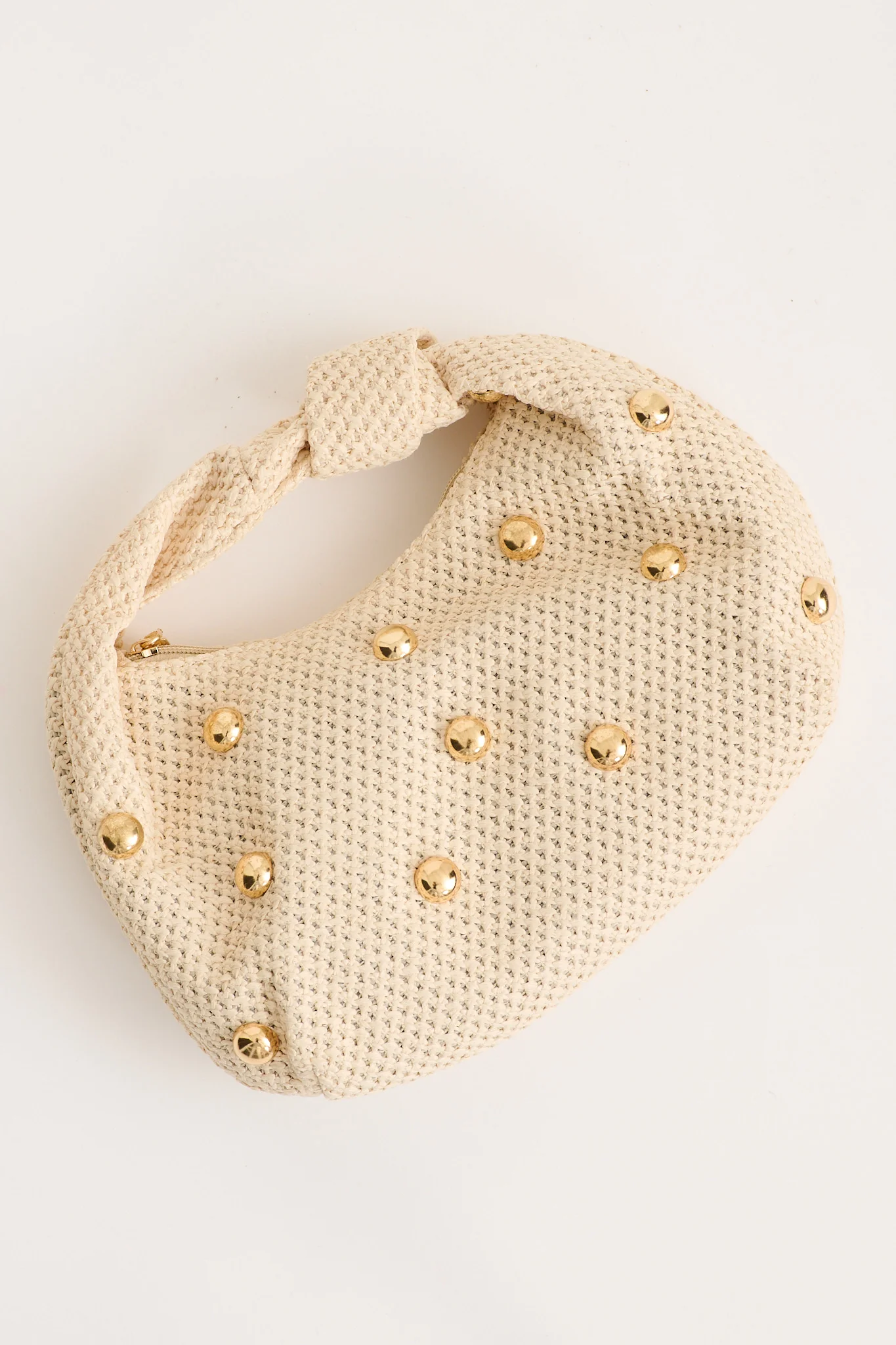 Lucinda Twist Knot Bag in Neutral Woven with Gold Stud - Image 8