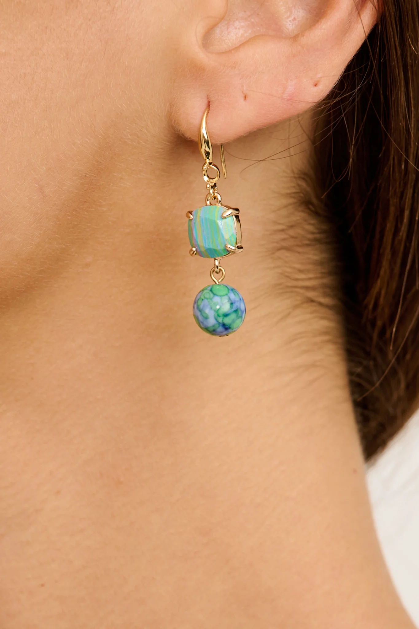 Luna Dangle Earrings in Baby Blue Beads