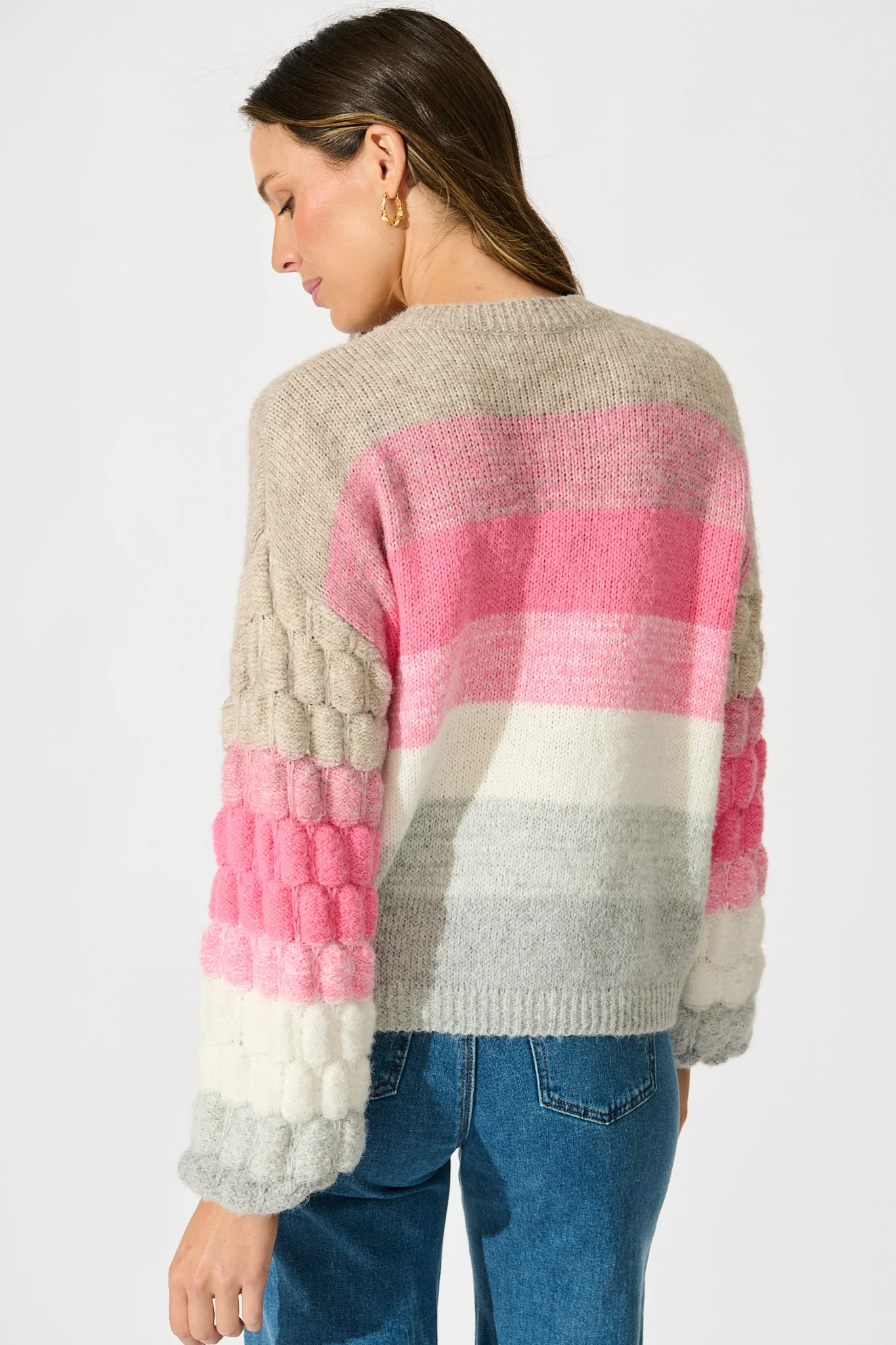 Luna Knit in Pink with Grey Stripe Wool Blend - Image 3