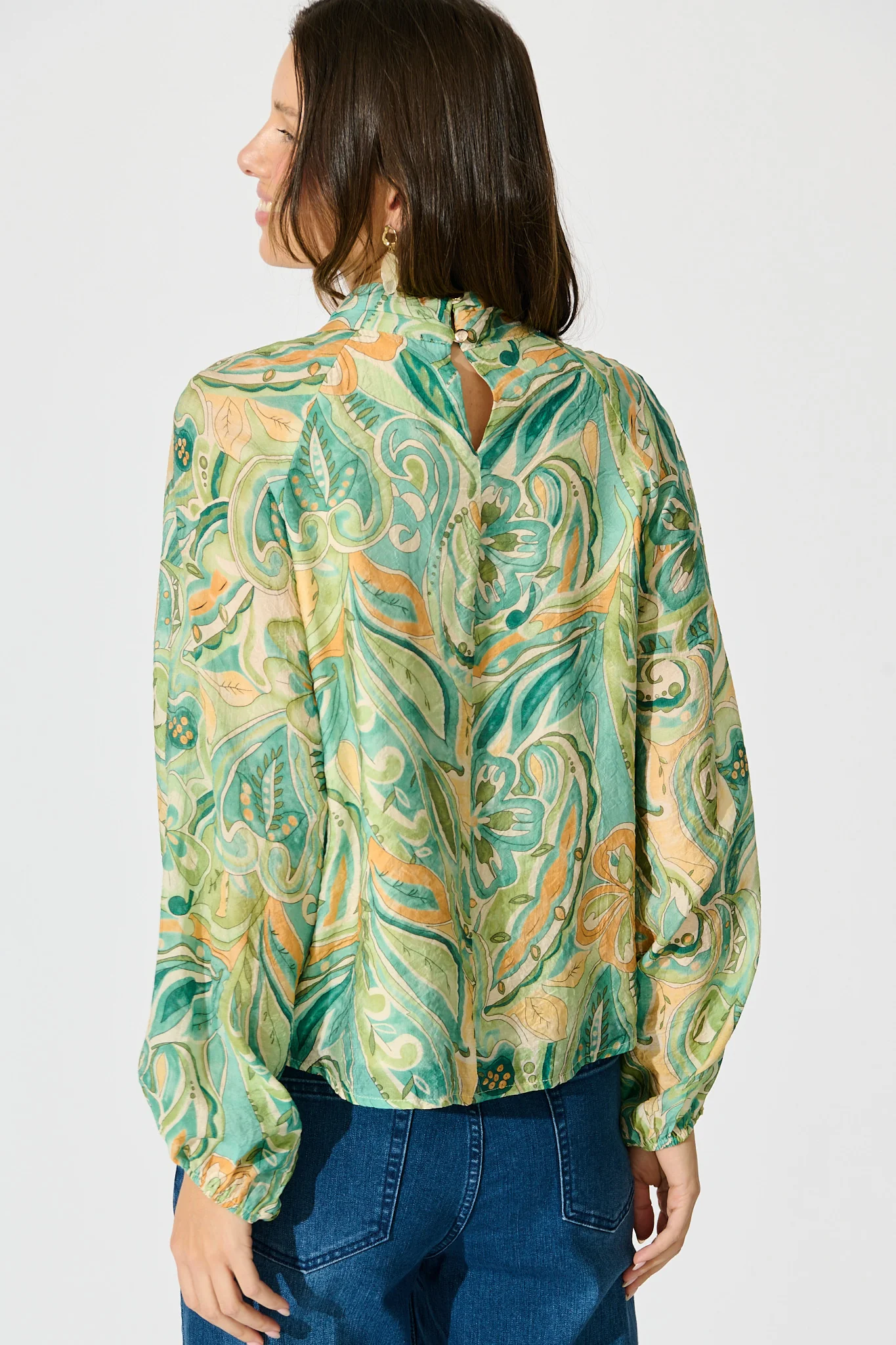 Luna Mirage Top in Multi Green Print - Image 3
