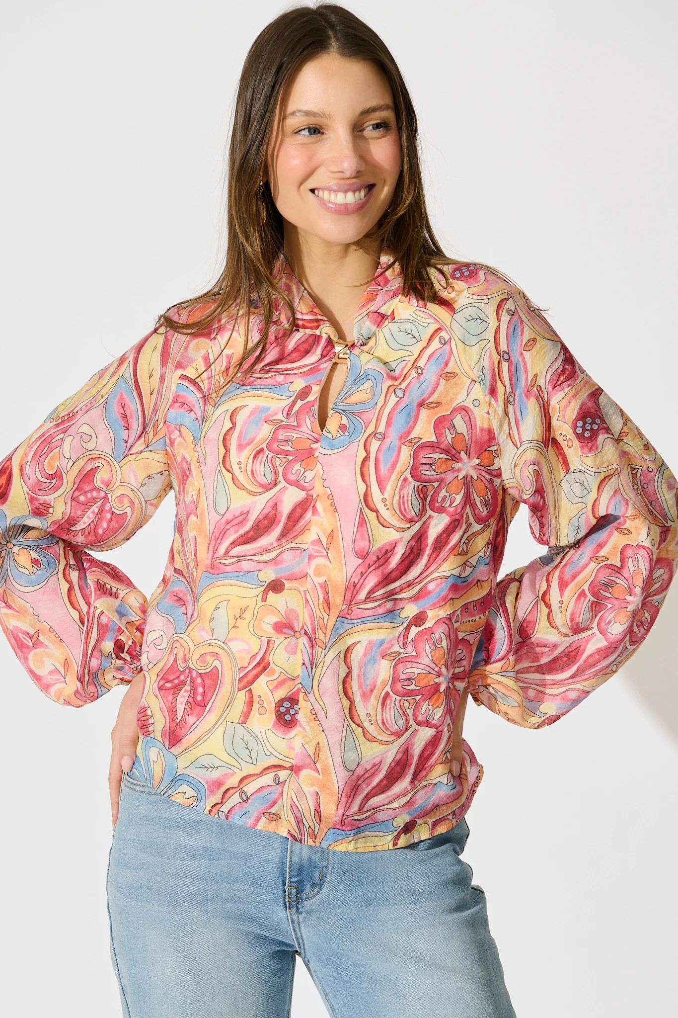 Luna Mirage Top in Multi Pink Print