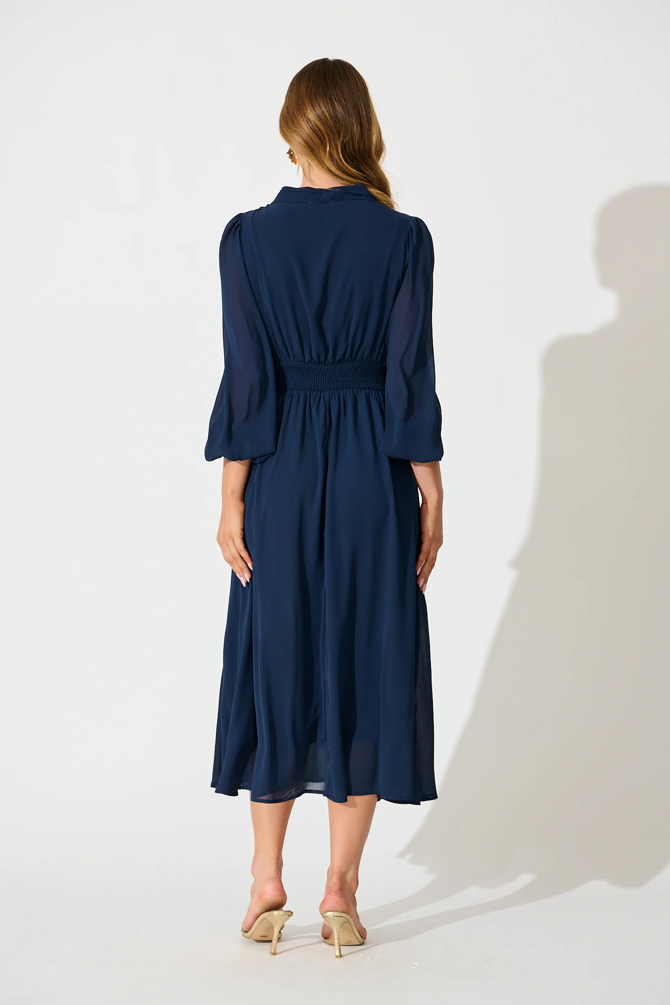 Lustre Midi Dress In Navy Chiffon - Image 8