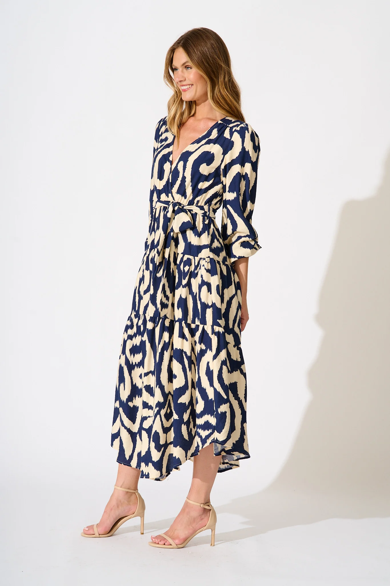 Lydia Midi Dress in Navy Cream Swirl Print - Image 3