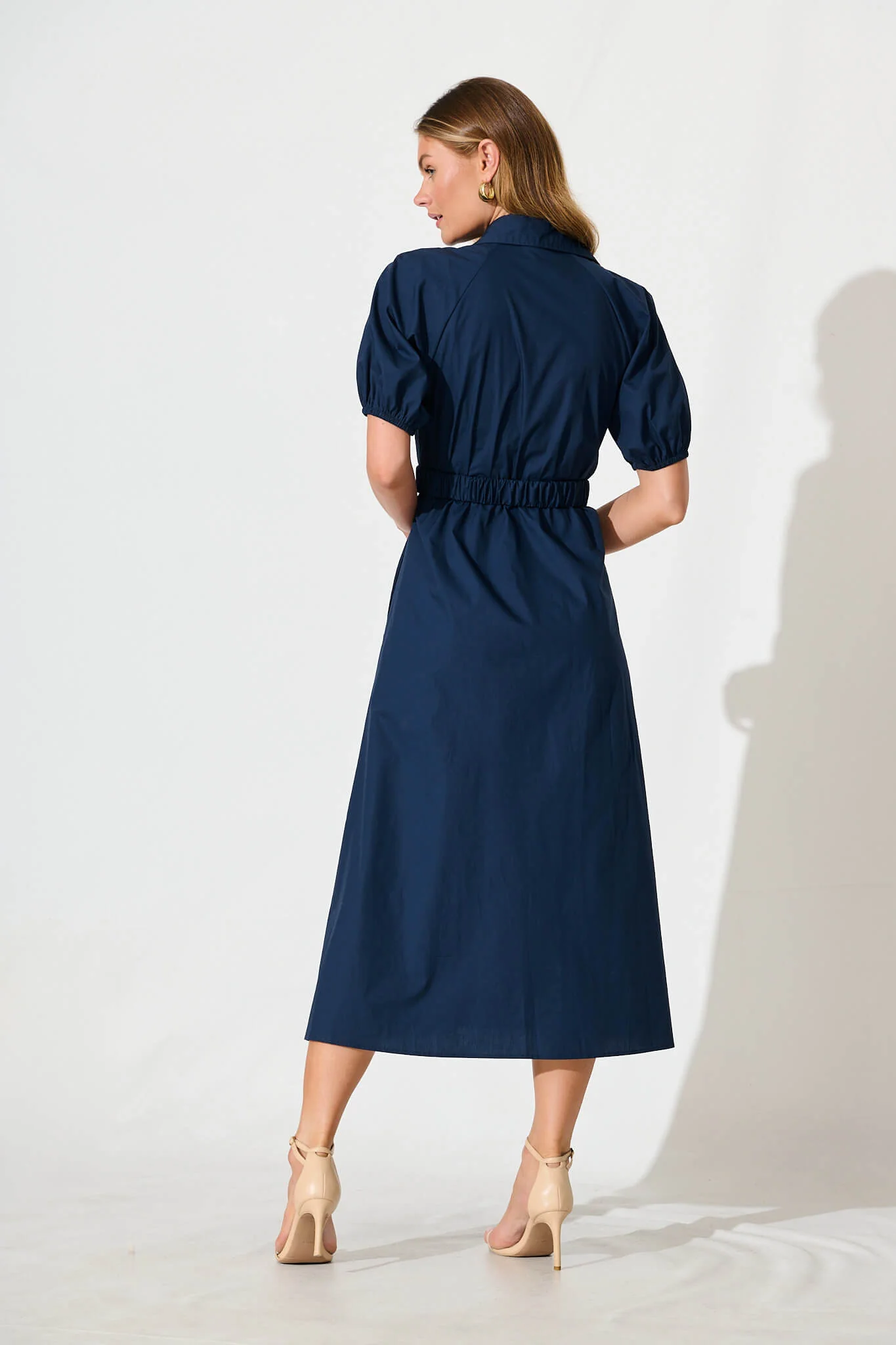 Lydon Midi Dress in Navy Cotton - Image 4