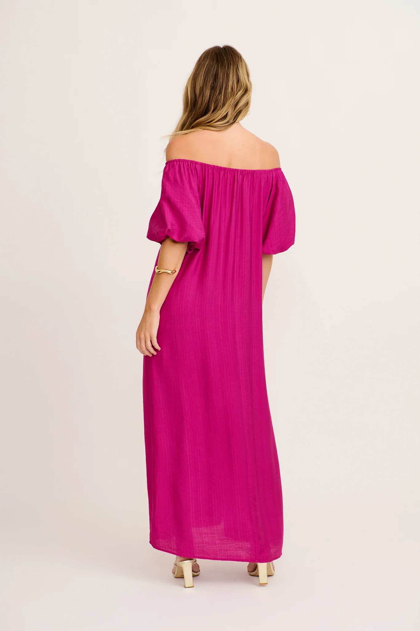 Lyrica Maxi Off Shoulder Dress in Purple Linen Blend - Image 4
