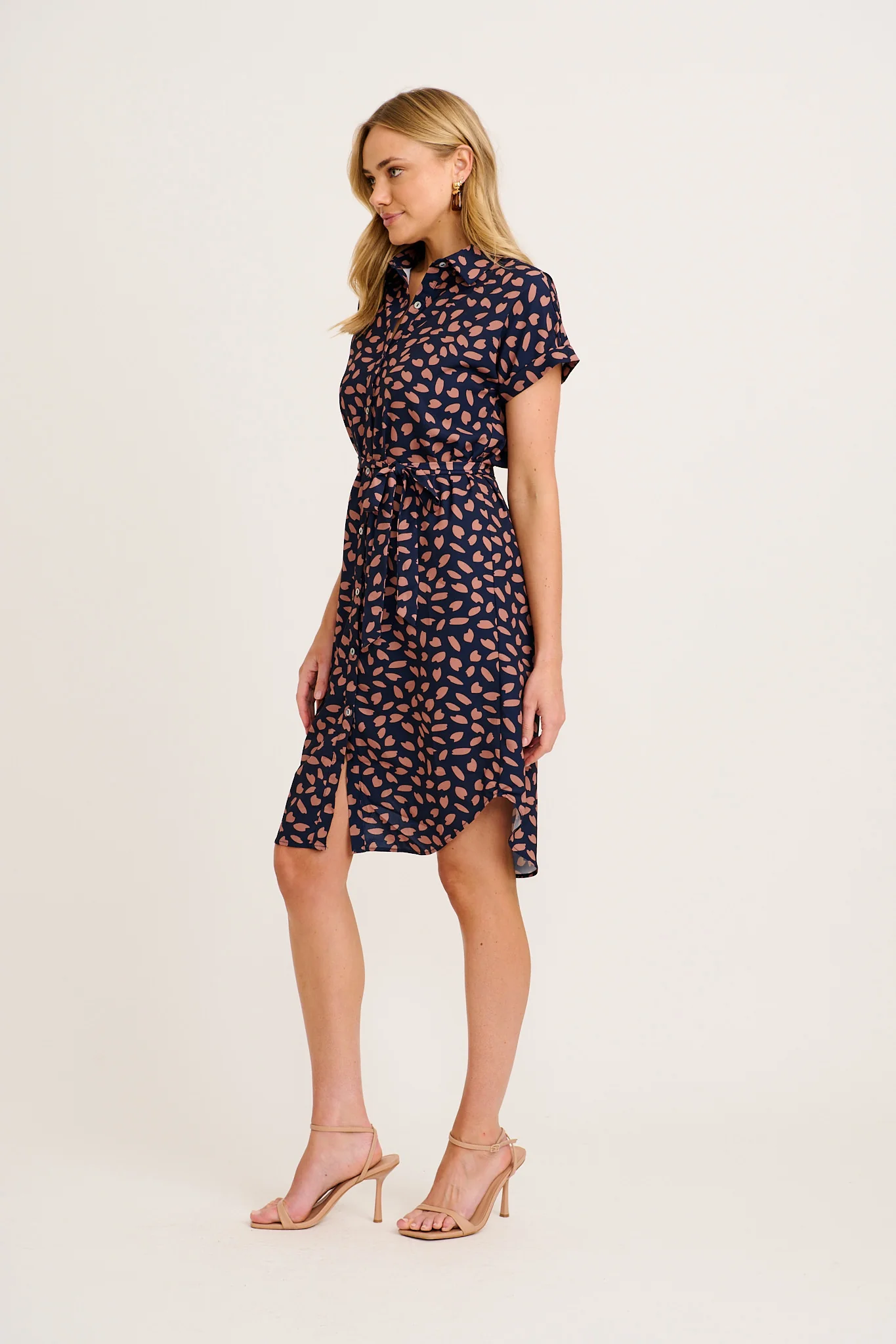 Maddison Shirt Dress in Navy with Rust Leaf - Image 3