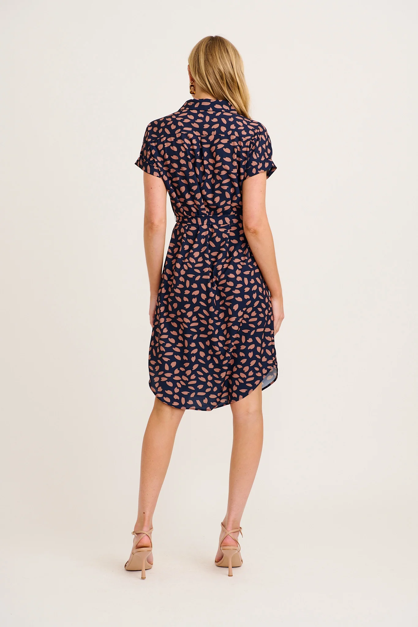Maddison Shirt Dress in Navy with Rust Leaf - Image 4