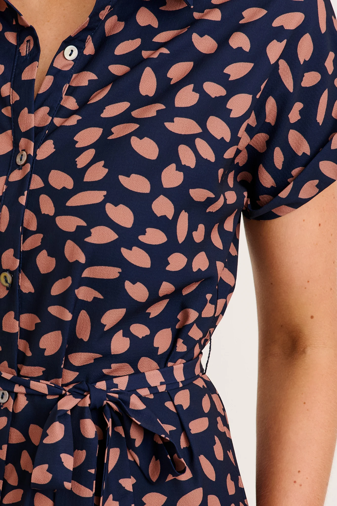 Maddison Shirt Dress in Navy with Rust Leaf - Image 5