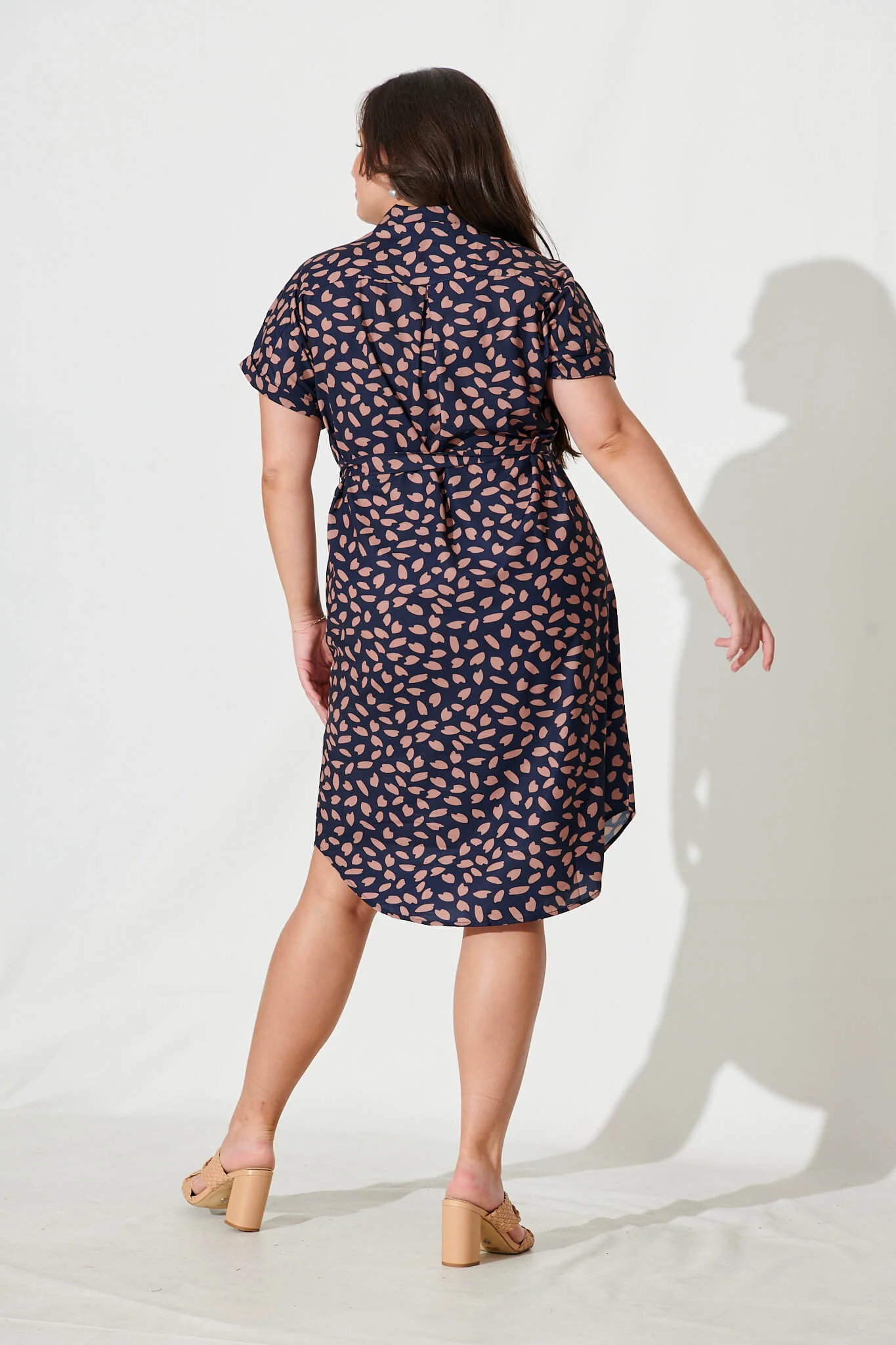 Maddison Shirt Dress in Navy with Rust Leaf - Image 9