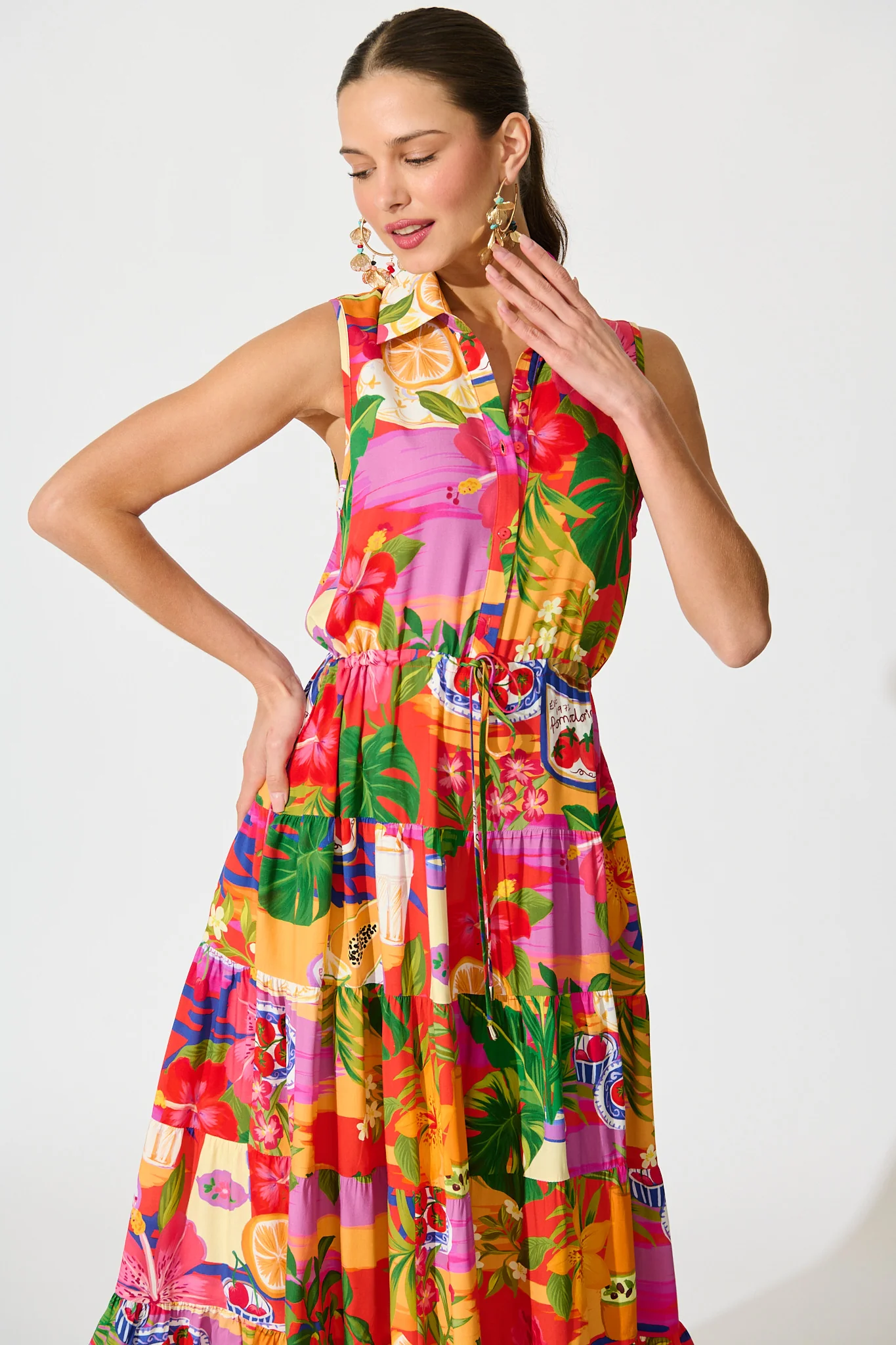 Maelle Midi Dress in Purple Multi Print - Image 2