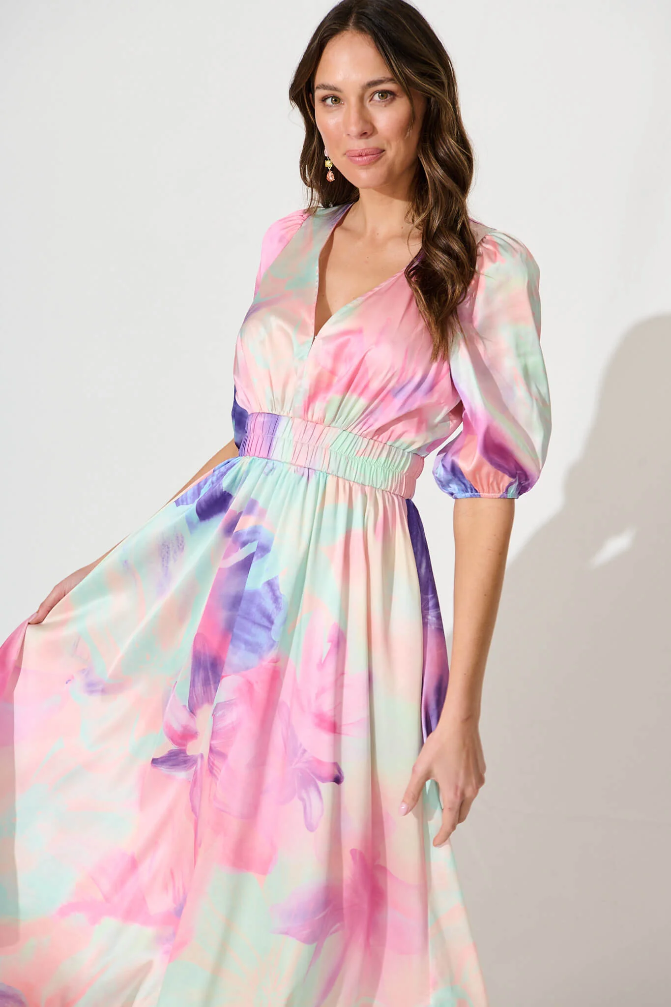 Magnetism Maxi Dress In Pastel Watercolour Floral - Image 2