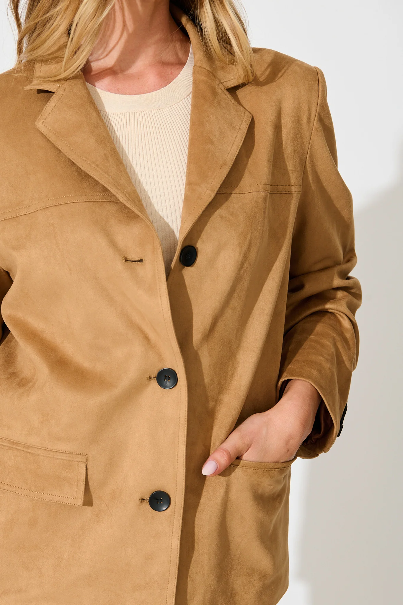 Main Character Blazer in Camel Suedette - Image 8