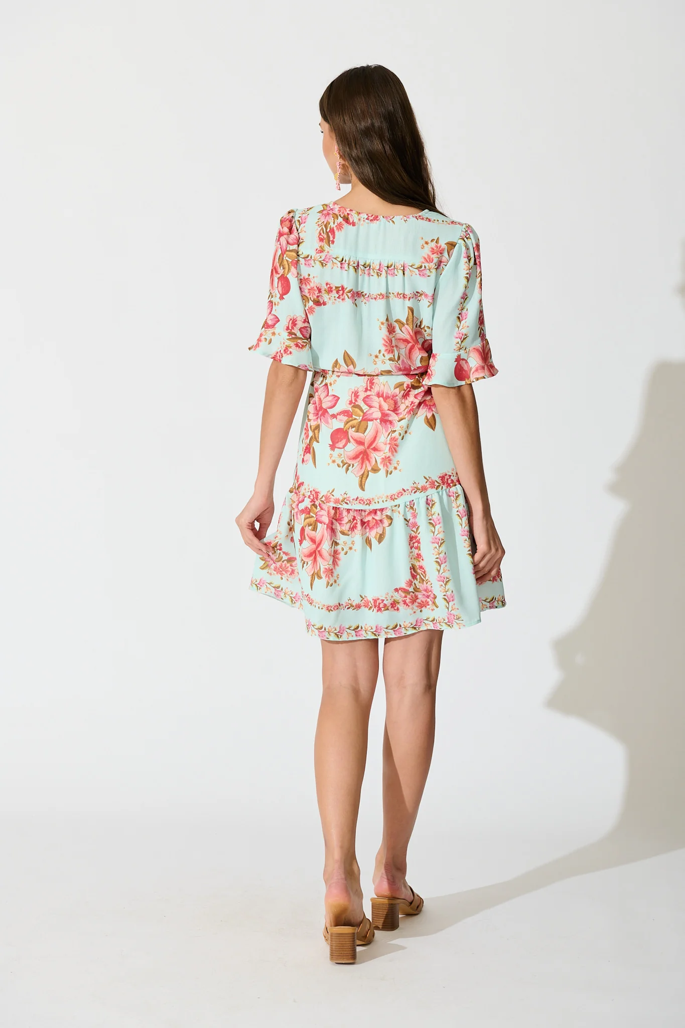 Makena Dress in Blue with Pink Floral Cotton Blend - Image 4