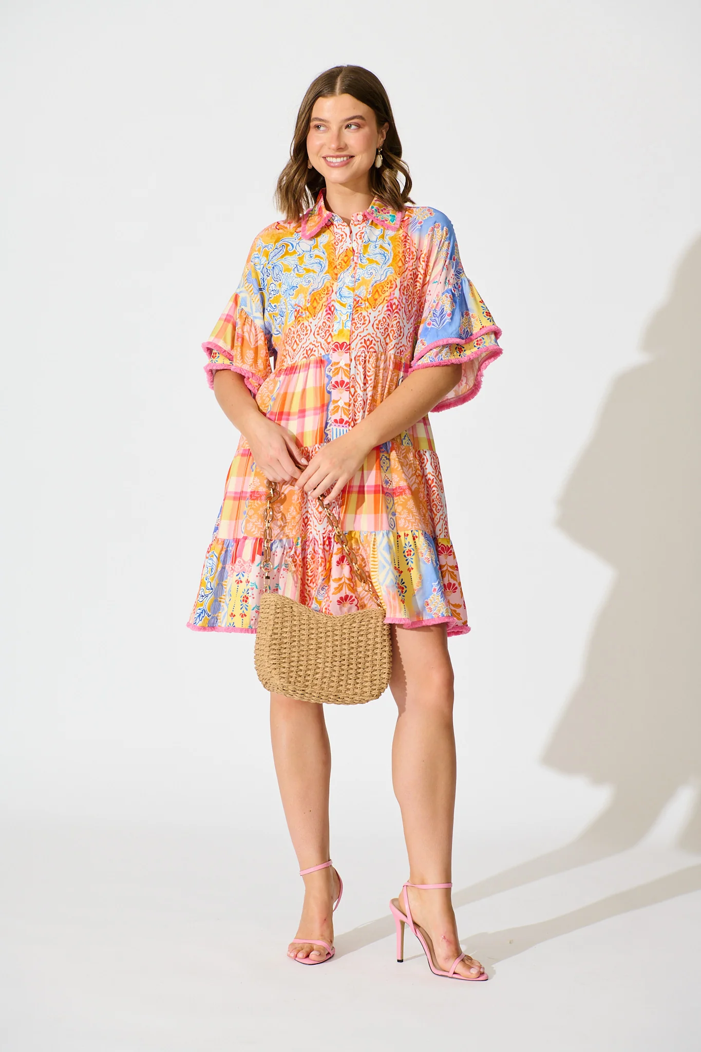Makenna Dress in Bright Multi Patchwork Floral