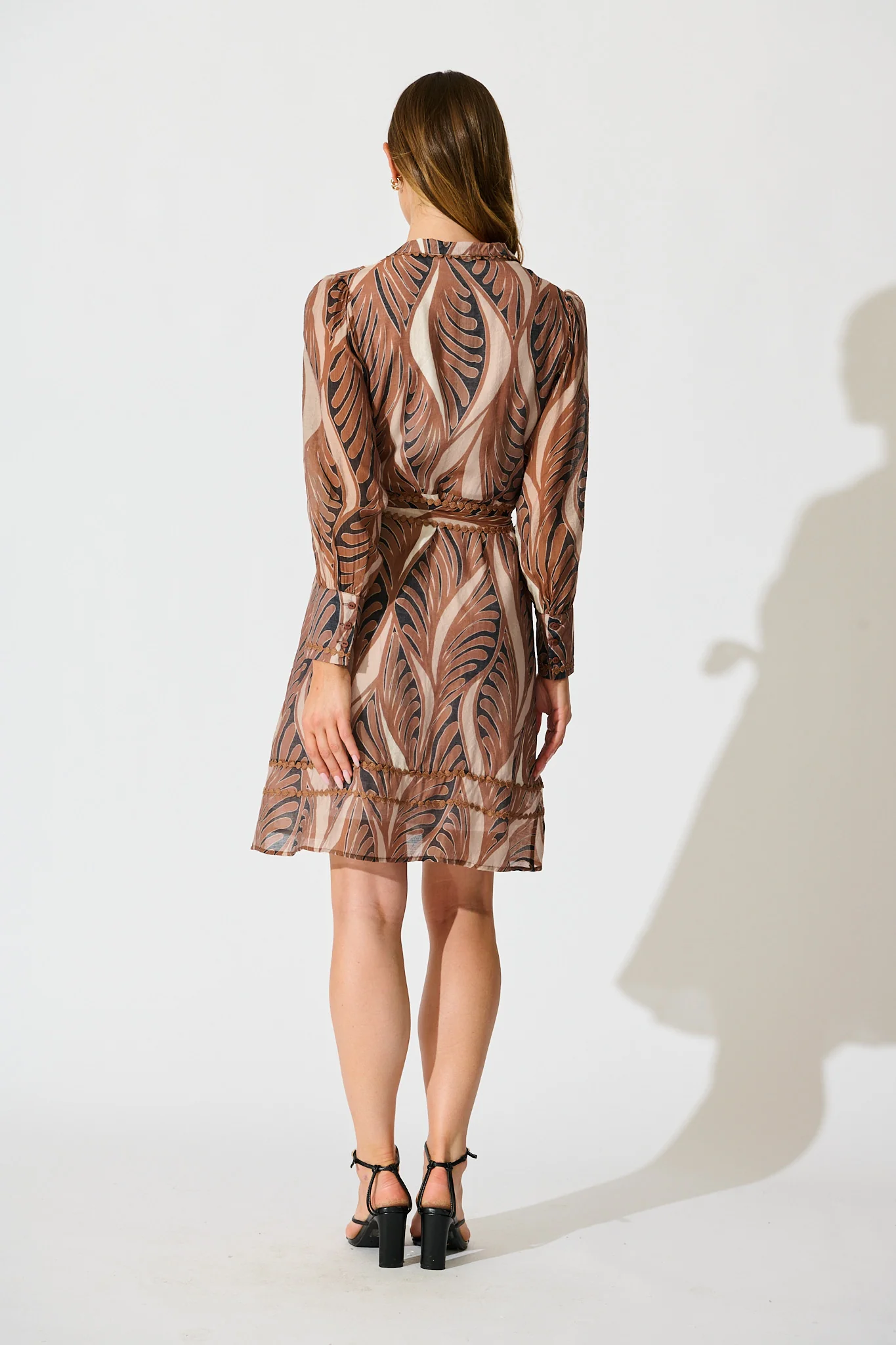 Malhia Shirt Dress in Brown with Tan Cotton Blend - Image 4