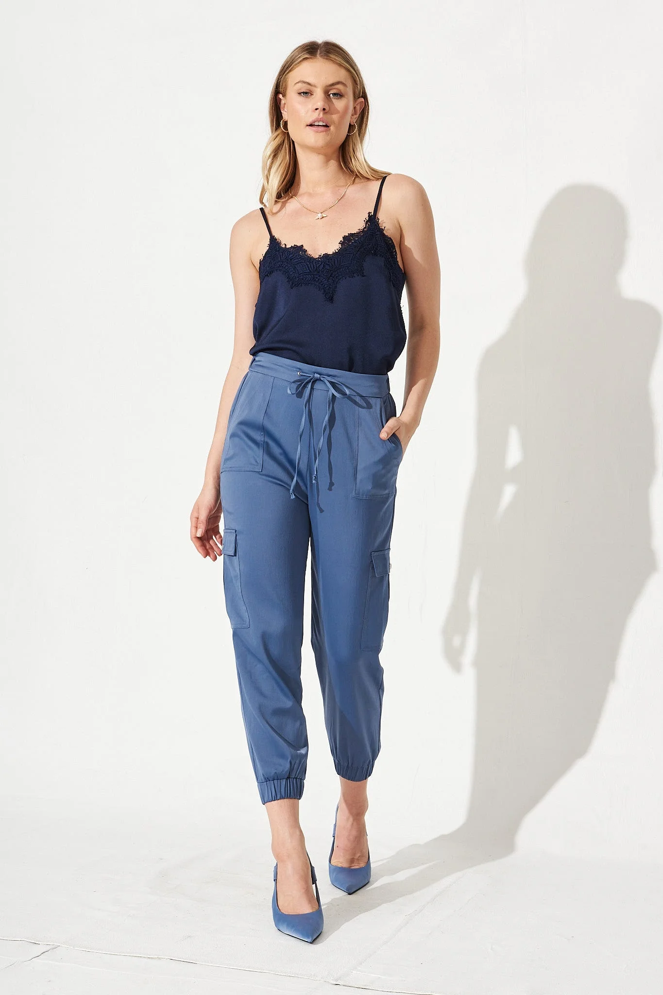 Manthis Cami Top In Navy Satin - Image 3