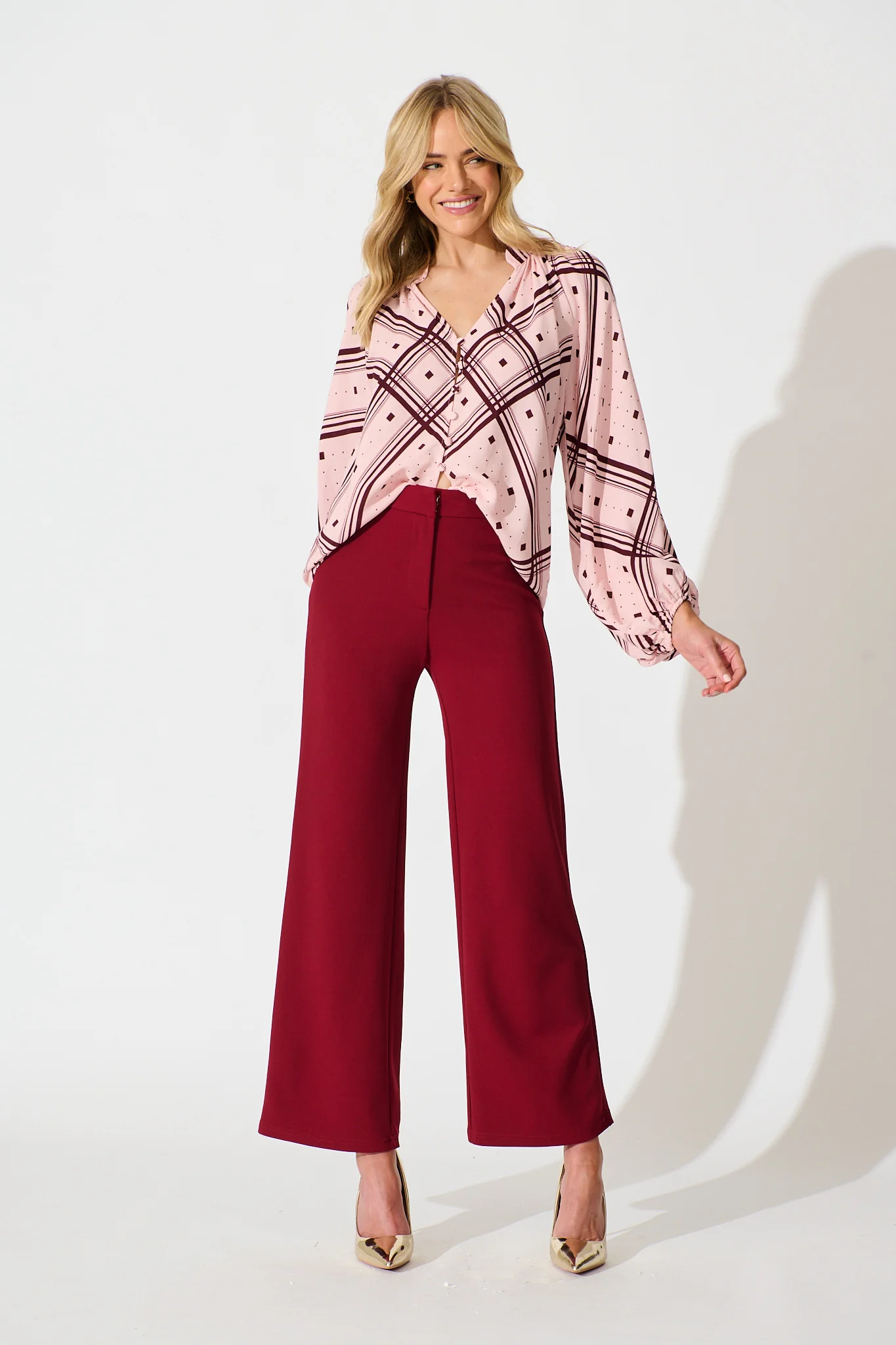 Marcella Top in Pink with Wine Print - Image 4