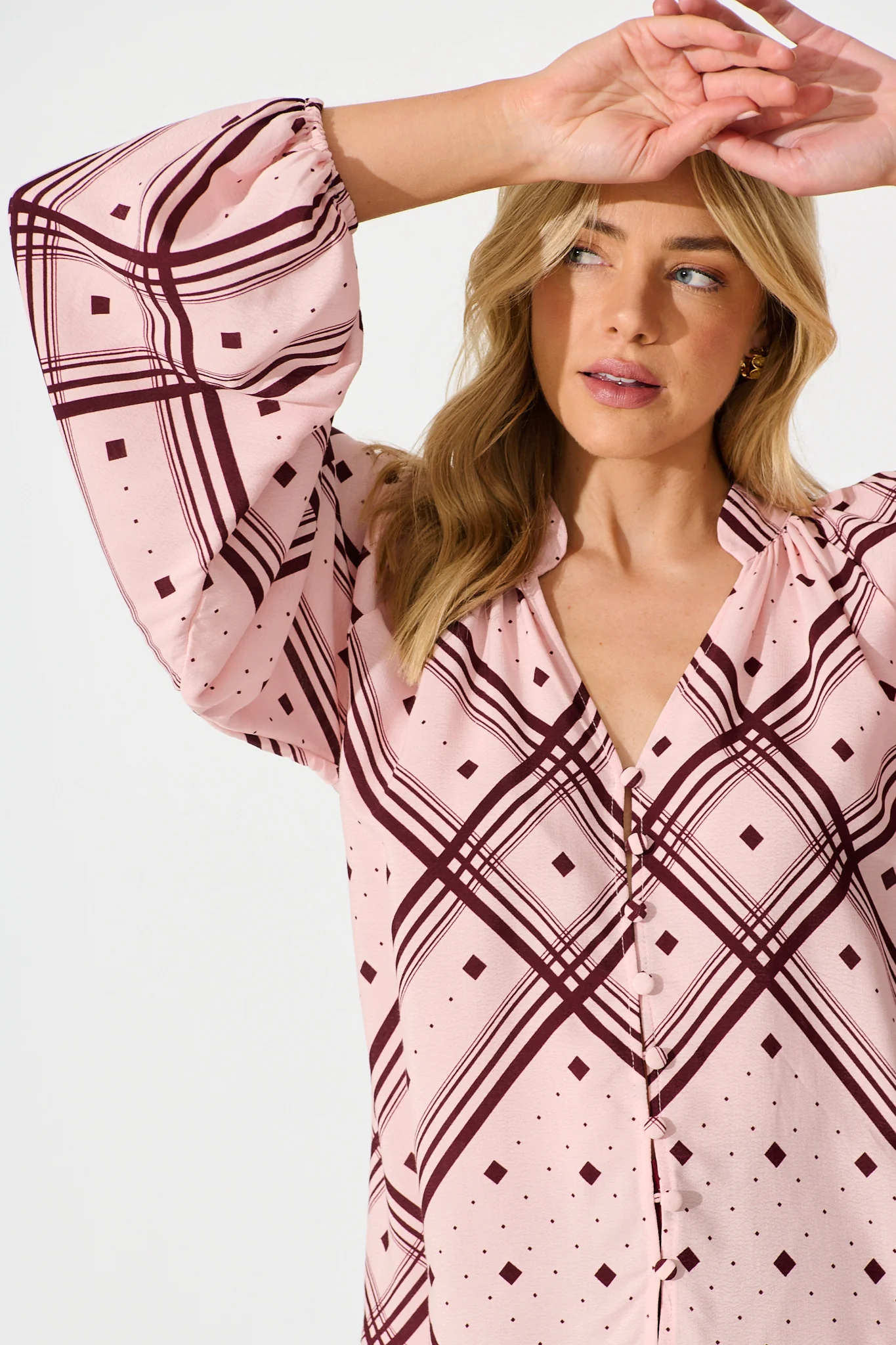 Marcella Top in Pink with Wine Print - Image 5