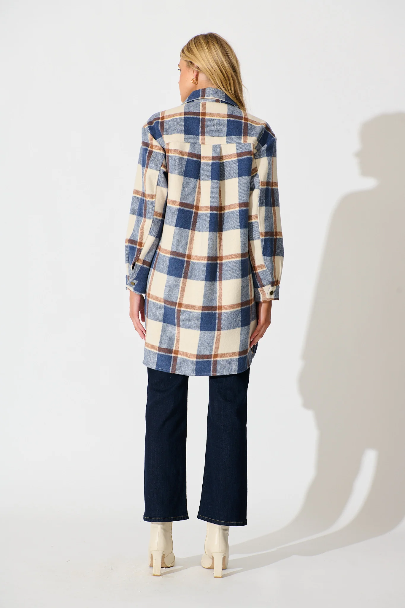 Mariana Shacket in Cream with Blue Check Wool Blend - Image 7
