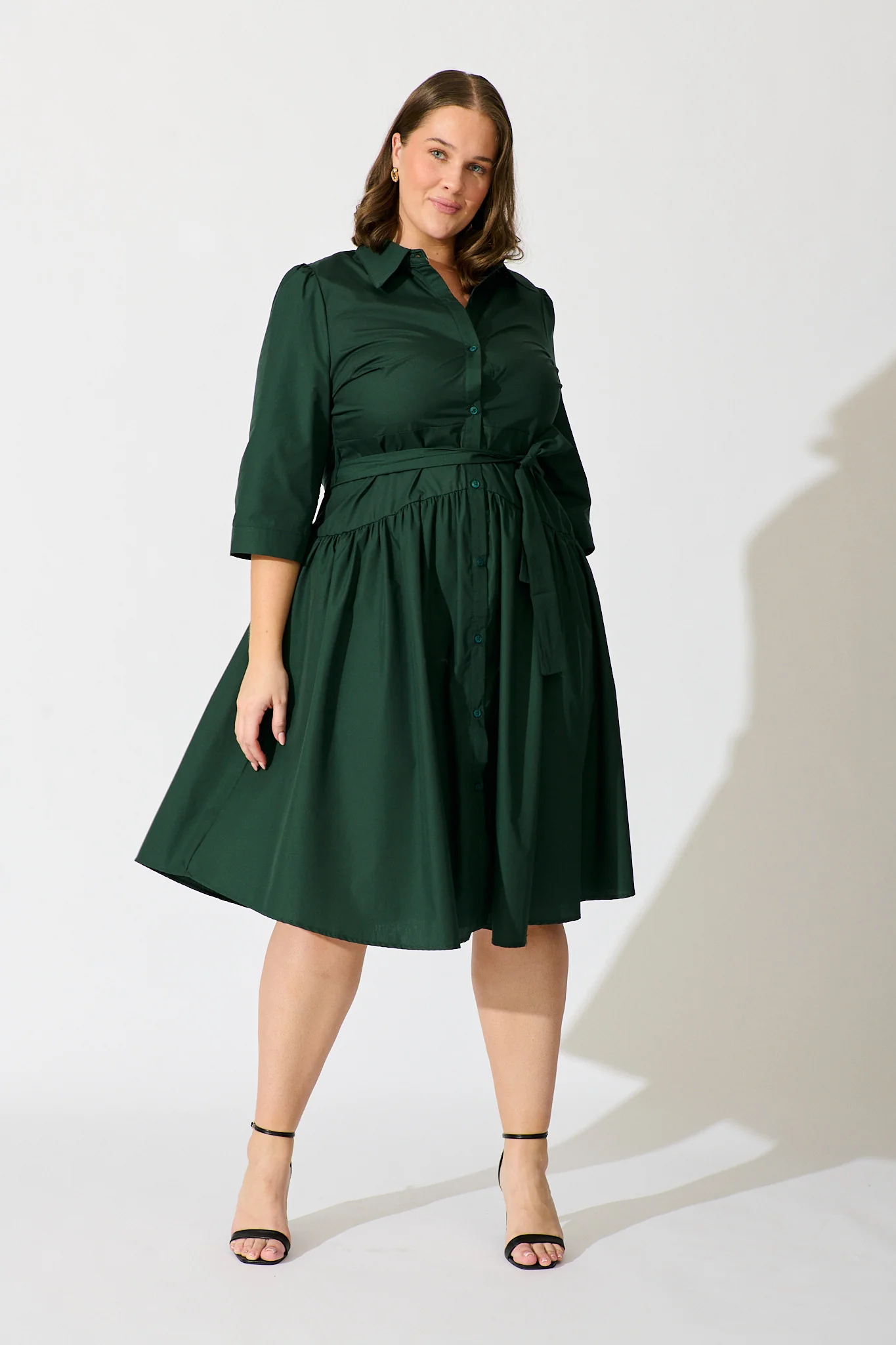 Marie Midi Shirt Dress In Emerald Cotton - Image 7