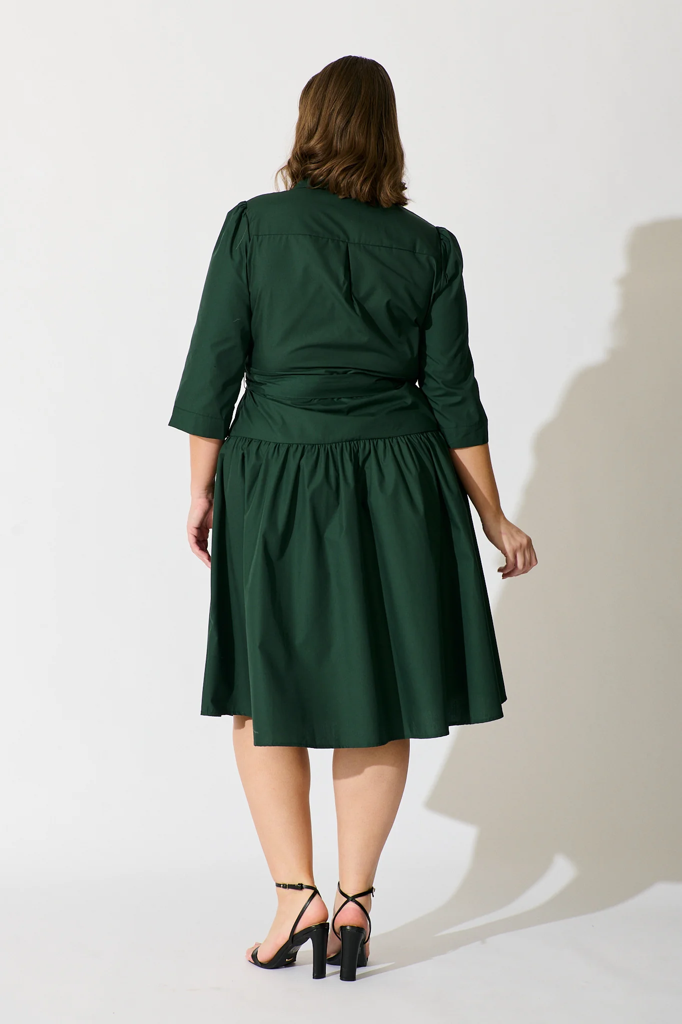 Marie Midi Shirt Dress In Emerald Cotton - Image 9