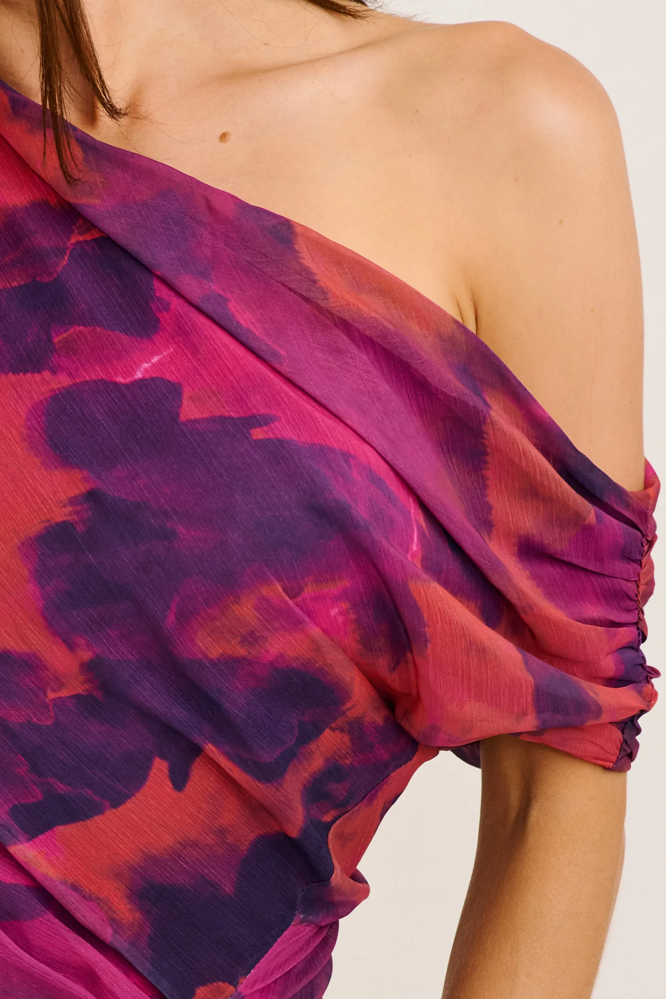 Marielle Off Shoulder Maxi Dress in Purple Watercolour Chiffon - Image 8
