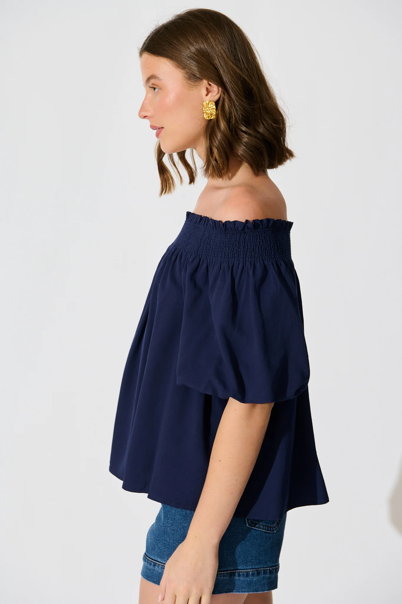 Marina Off Shoulder Top in Navy - Image 2