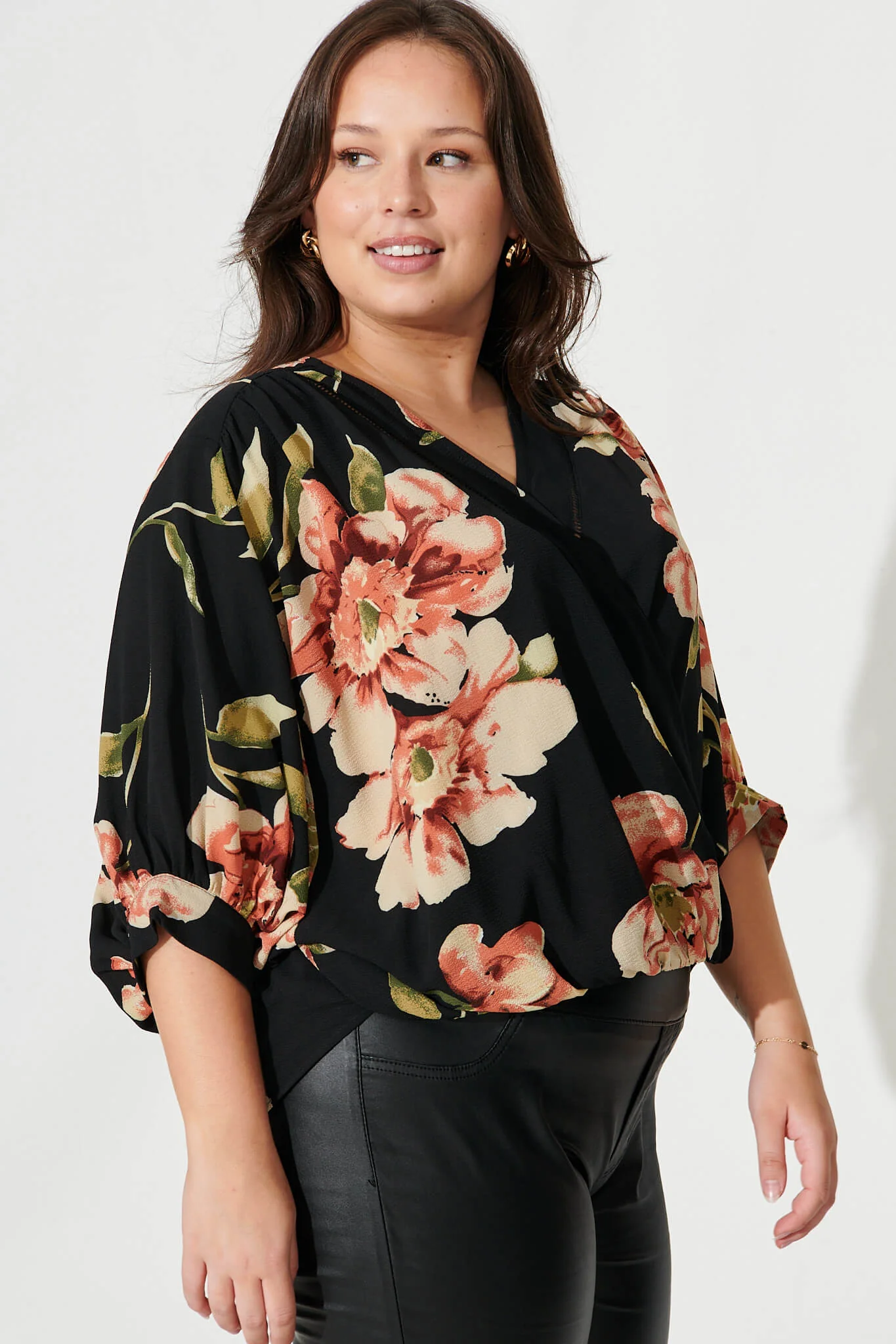 Marliboo Mock Wrap Top In Black With Blush Floral - Image 7