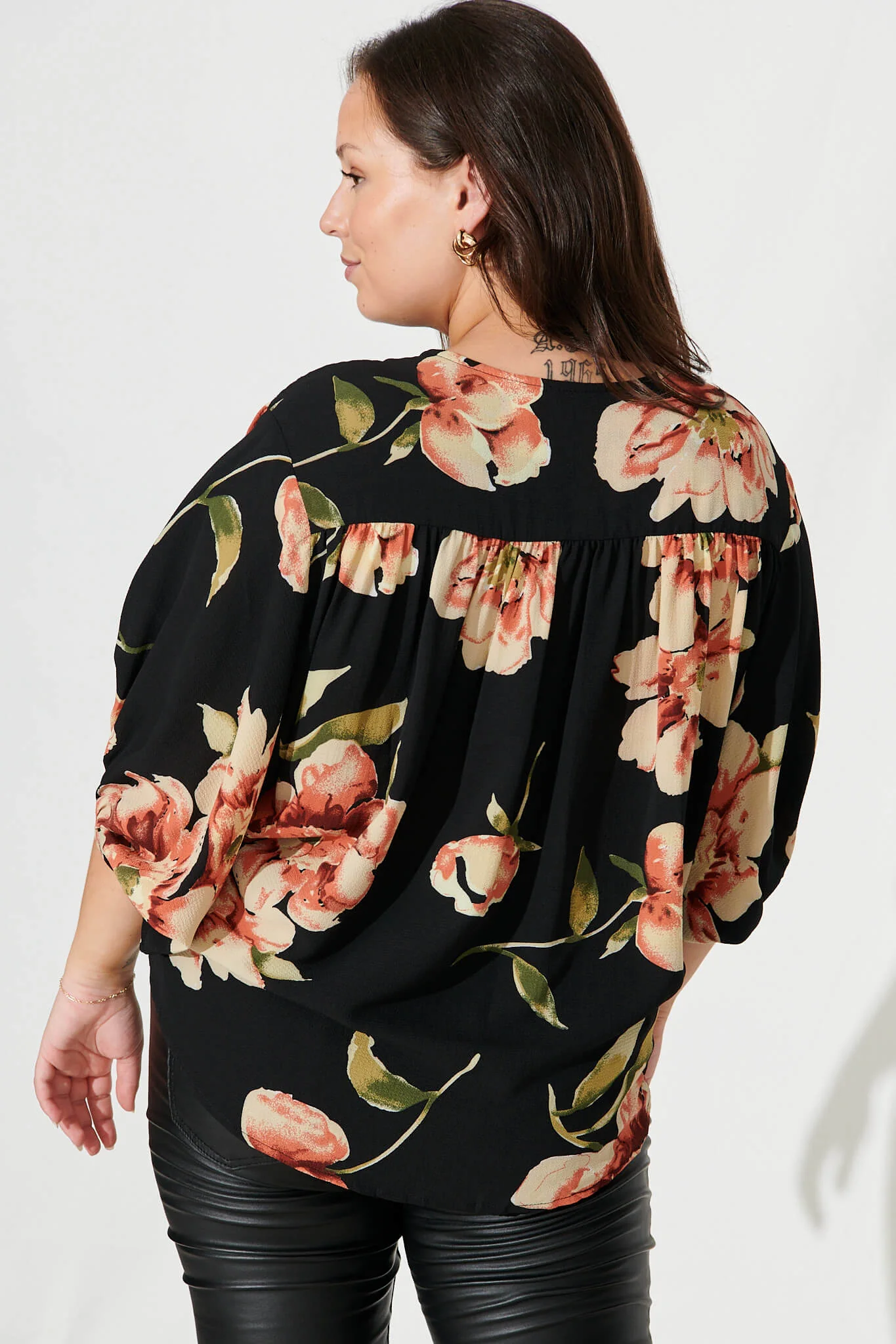 Marliboo Mock Wrap Top In Black With Blush Floral - Image 9