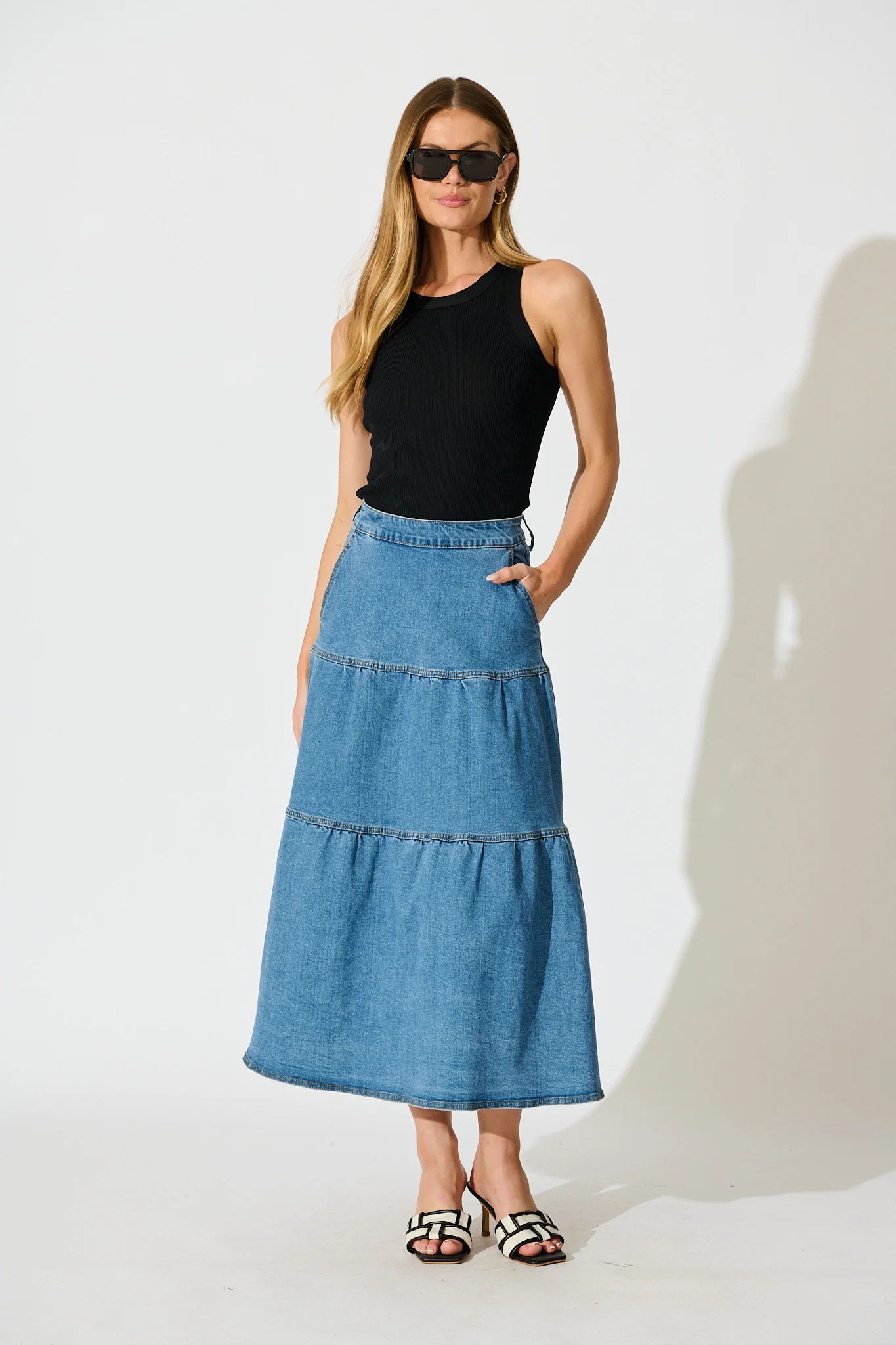 Marlon Maxi Denim Skirt in Blue - Image 4