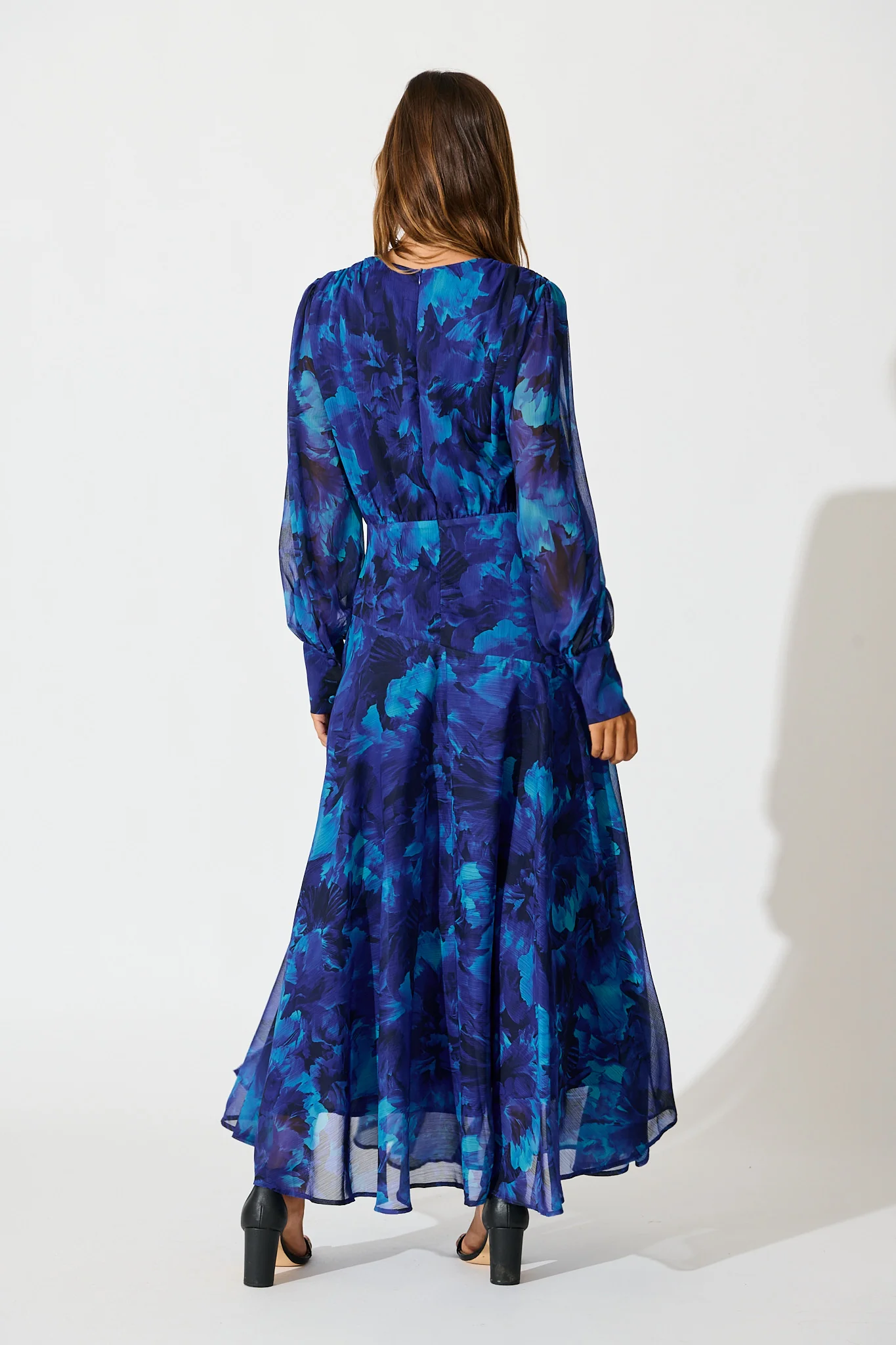 Martina Maxi Dress in Blue Watercolour Chiffon - Image 4