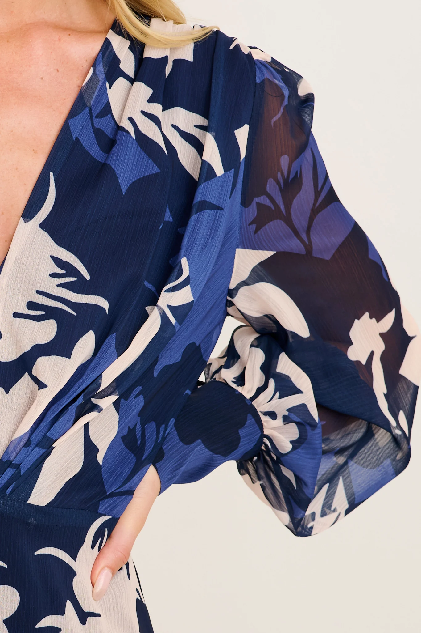 Martina Maxi Dress in Navy and Blue Floral Chiffon - Image 5
