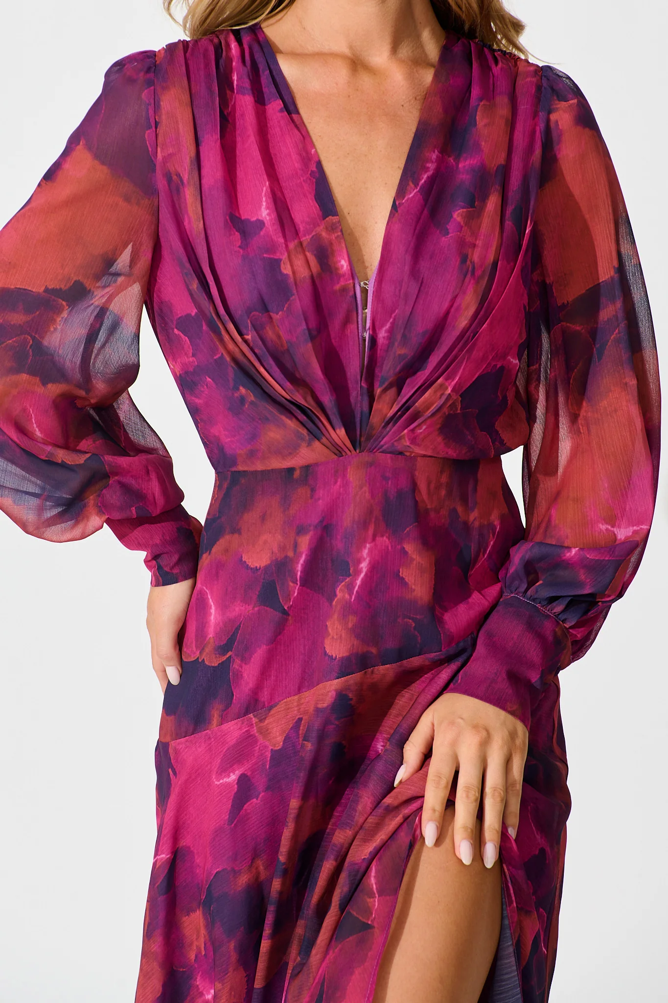 Martina Maxi Dress in Purple Watercolour Chiffon - Image 5