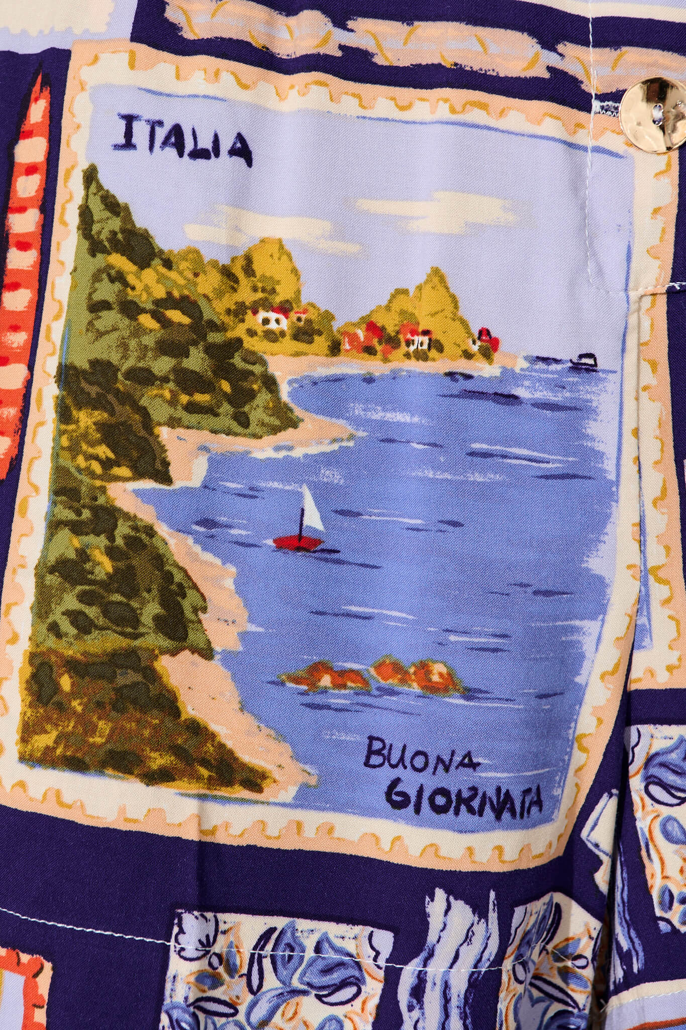 Maui Playsuit In Blue Multi Postcard Print - Image 7