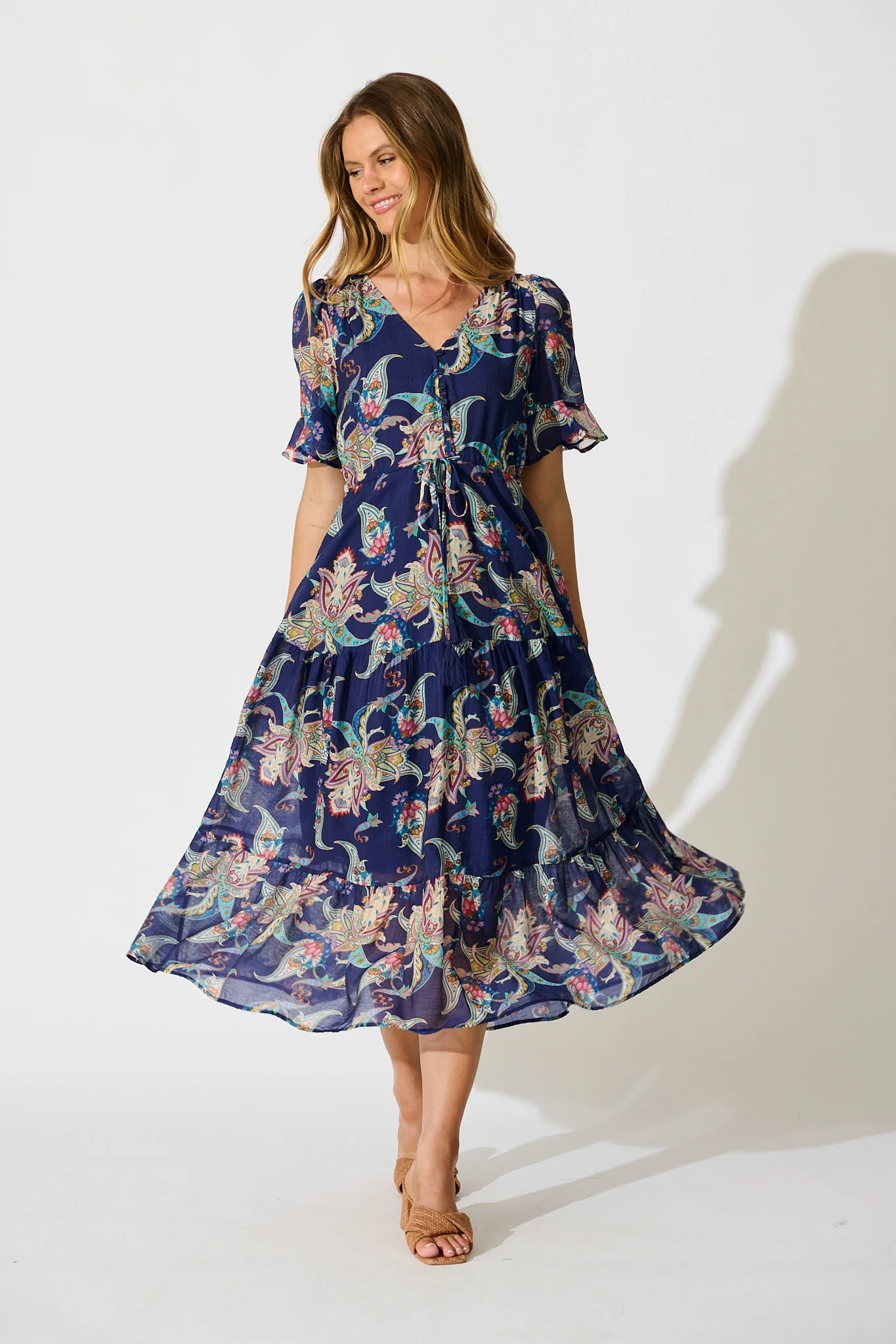 Maverick Midi Dress in Navy Multi Print