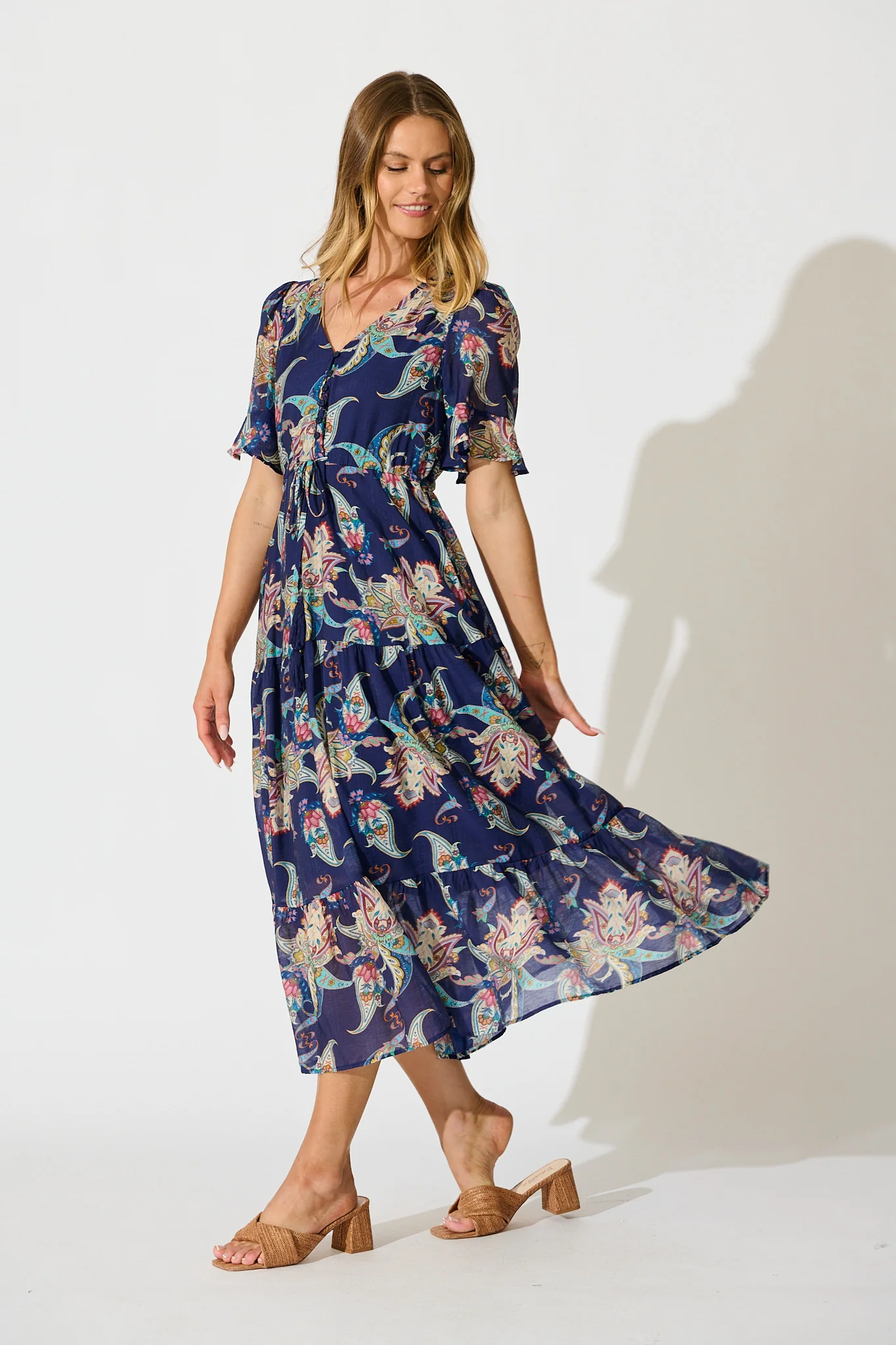 Maverick Midi Dress in Navy Multi Print - Image 3