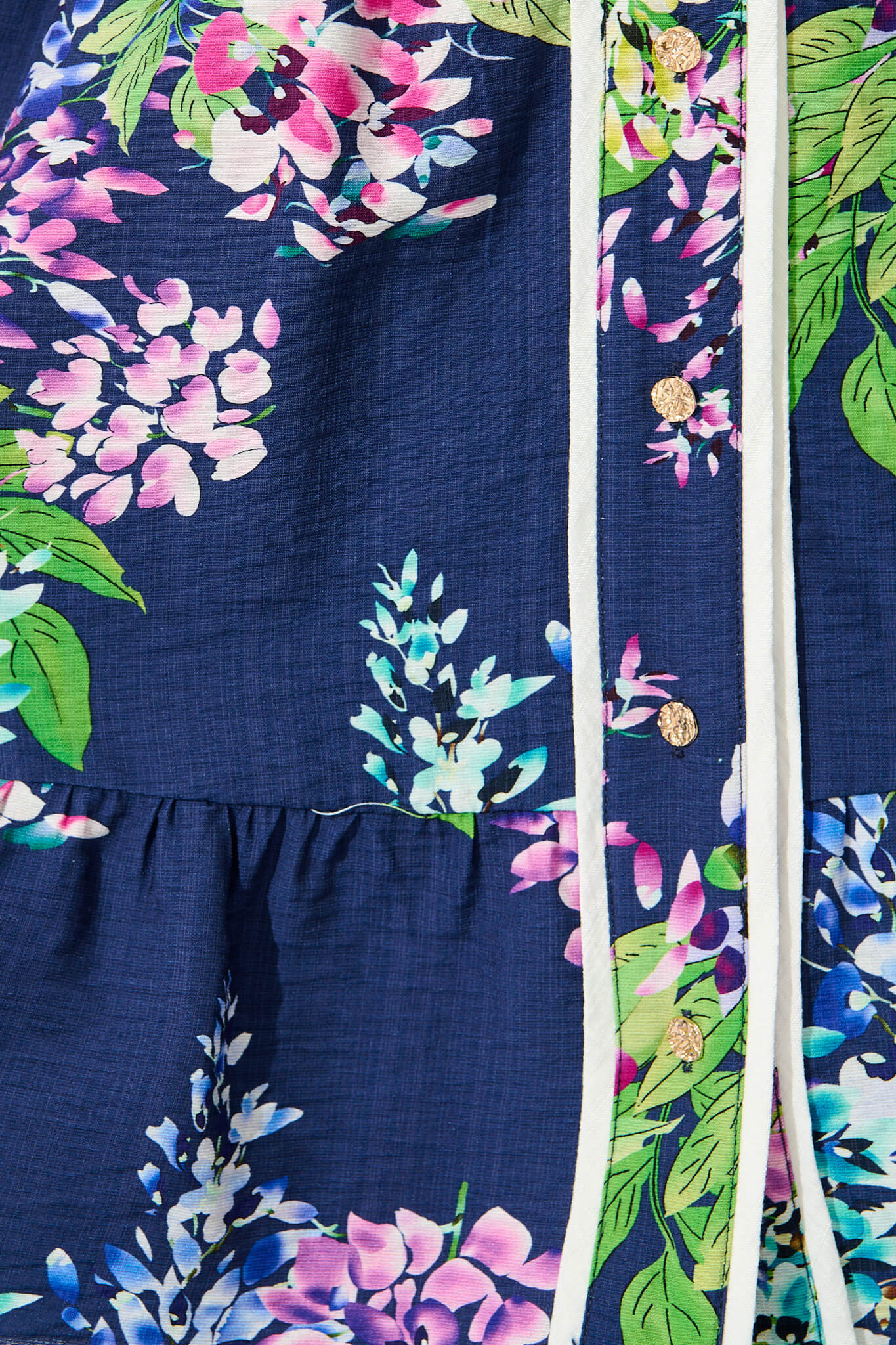 Maybelle Shirt Dress in Navy Wisteria Print with Piping Trim - Image 6