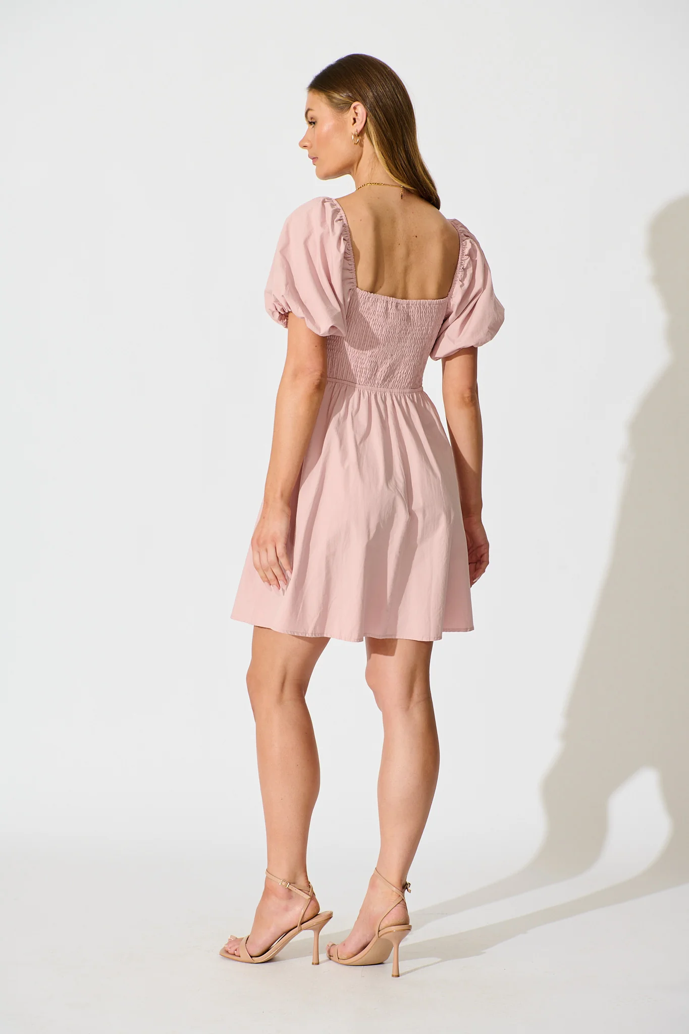Maye Smock Dress in Dusty Pink Cotton - Image 5