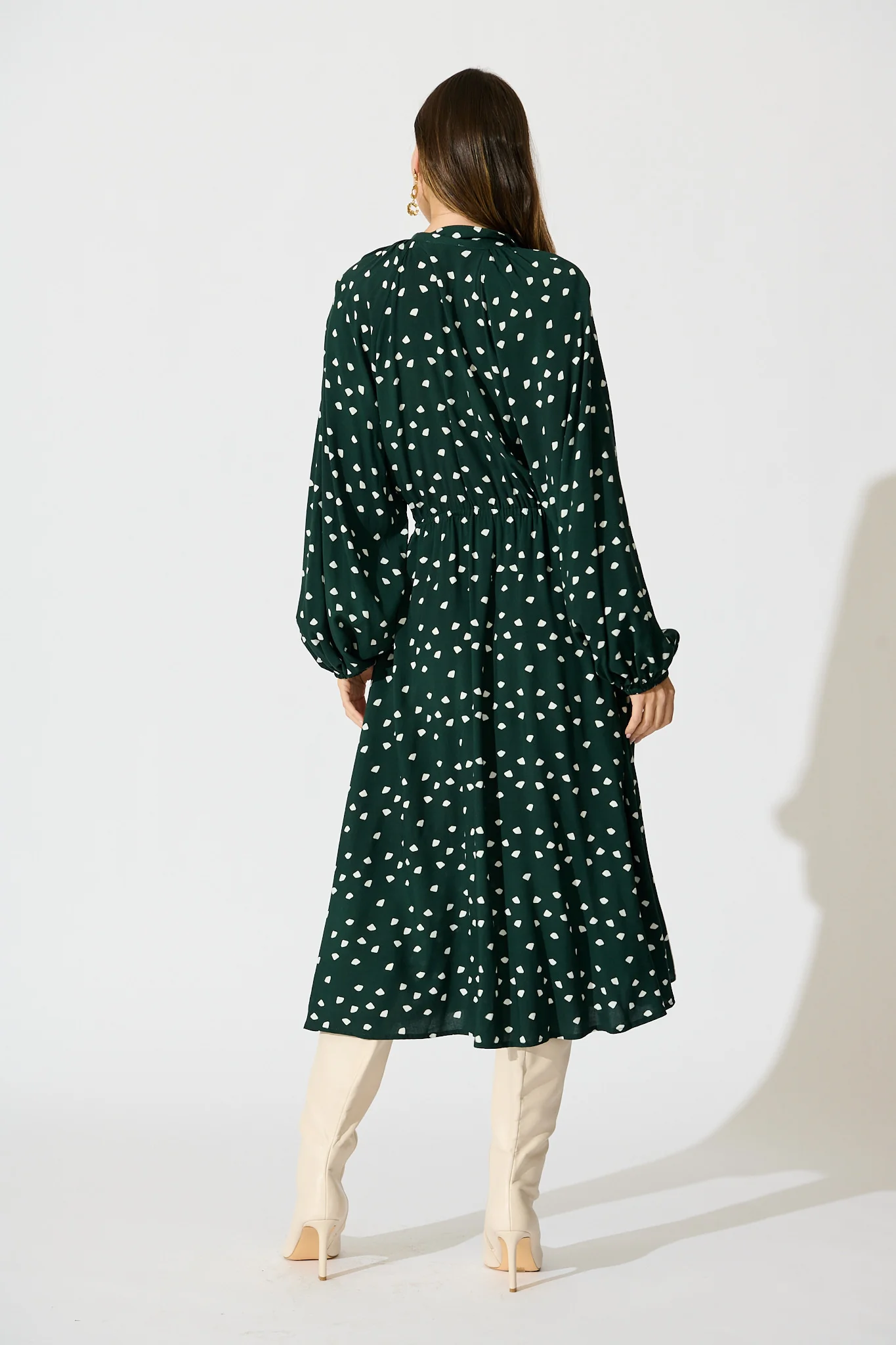 Meadowfall Midi Shirt Dress in Emerald with White Speckle - Image 4