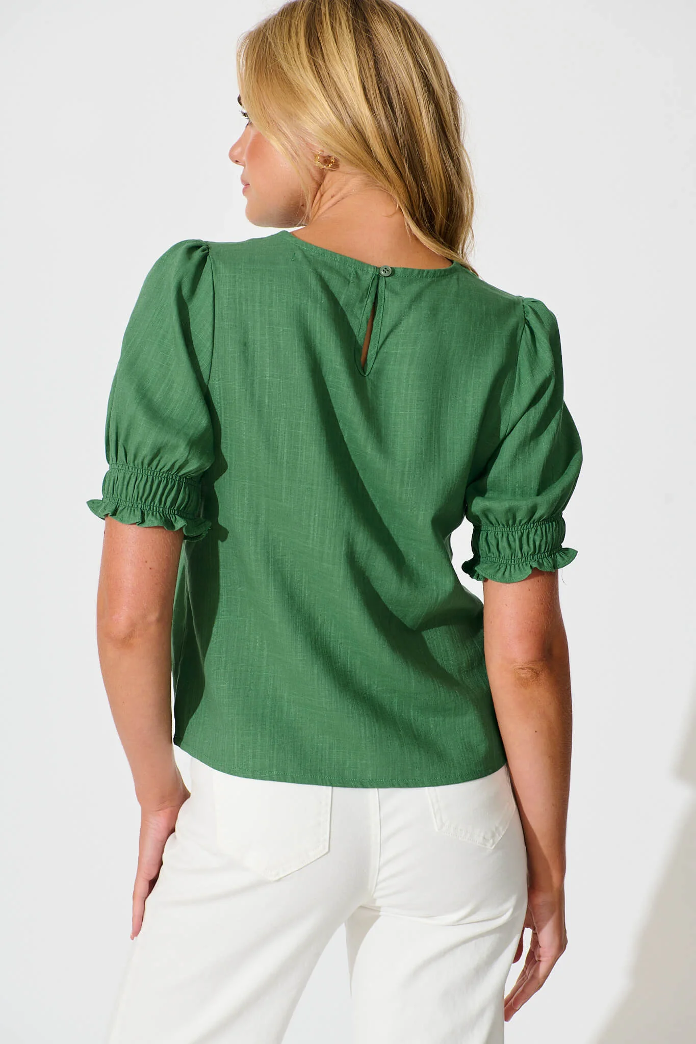 Melanie Top in Green Cotton Linen Blend - Image 3