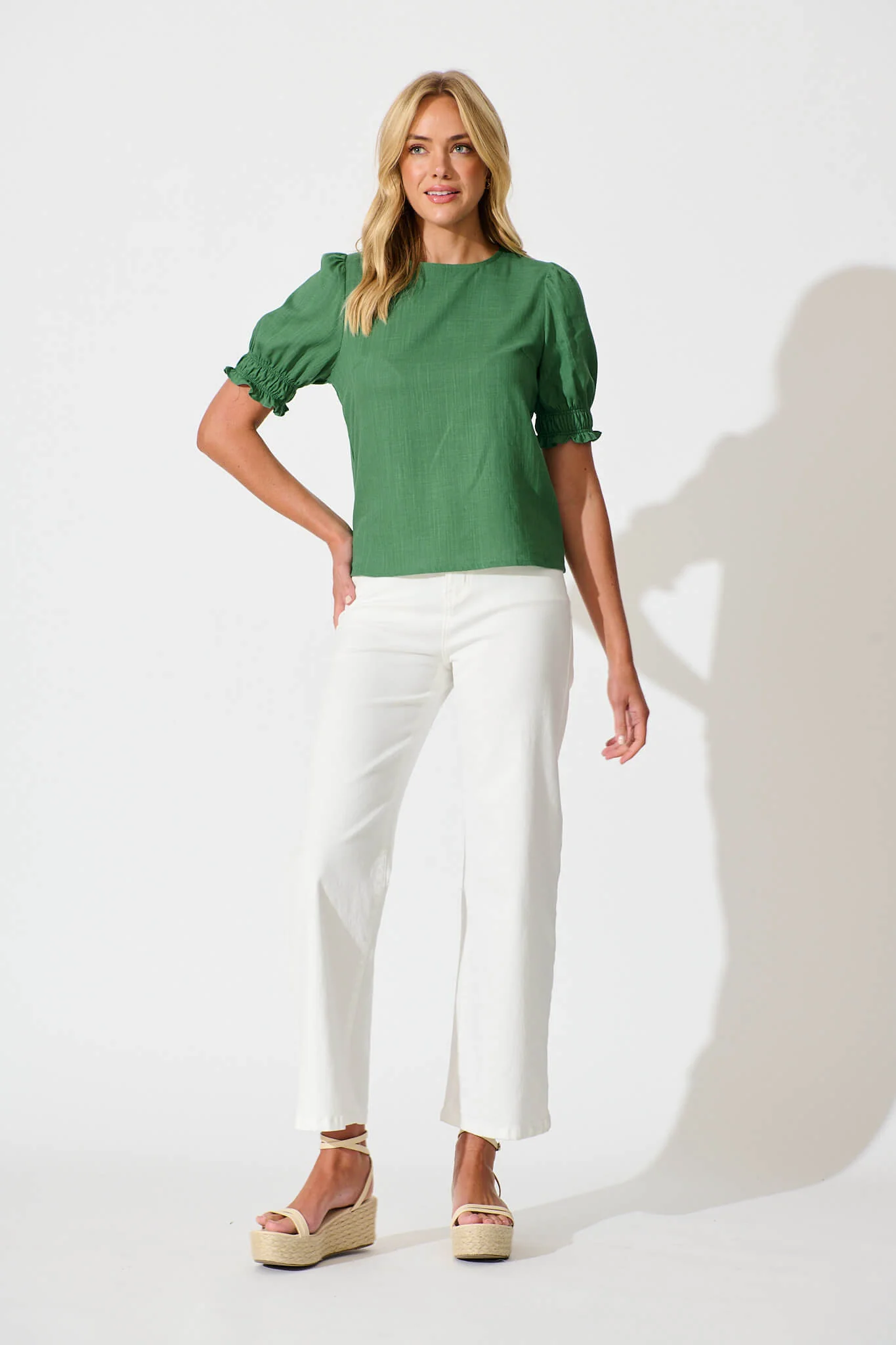 Melanie Top in Green Cotton Linen Blend - Image 4
