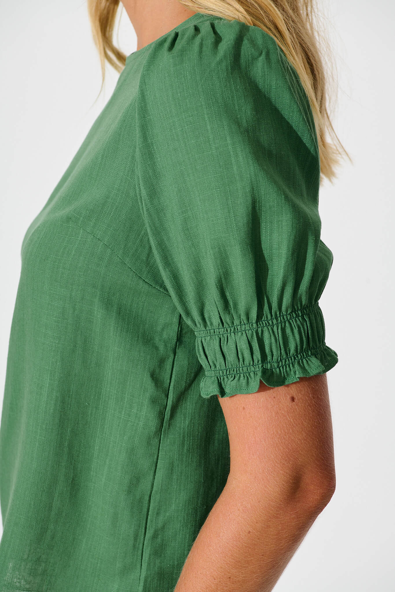 Melanie Top in Green Cotton Linen Blend - Image 5