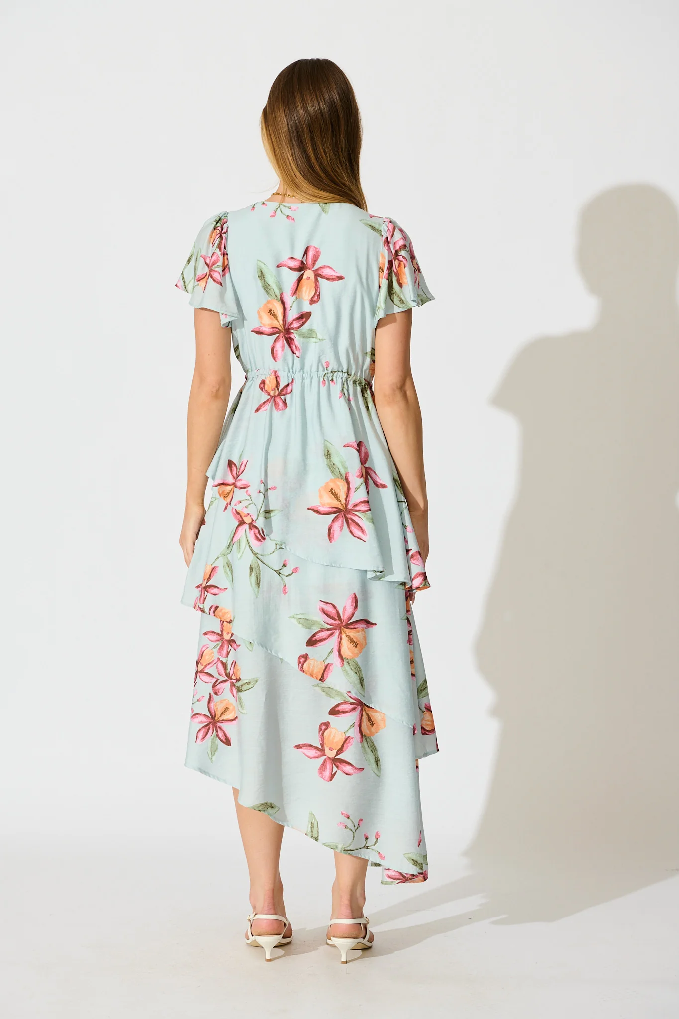 Melany Maxi Dress in Light Blue with Blush Floral - Image 4